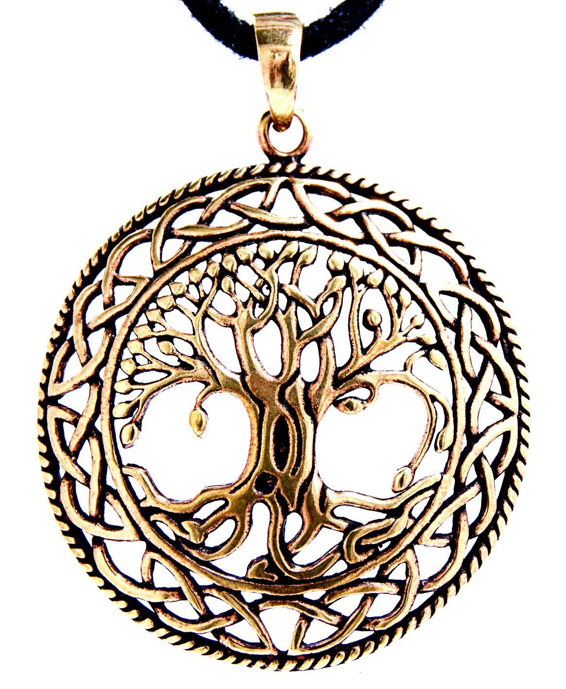 Anhänger Yggdrasil Bronze Lederband Wikinger Weltenesche groß Lebensbaum Baum 