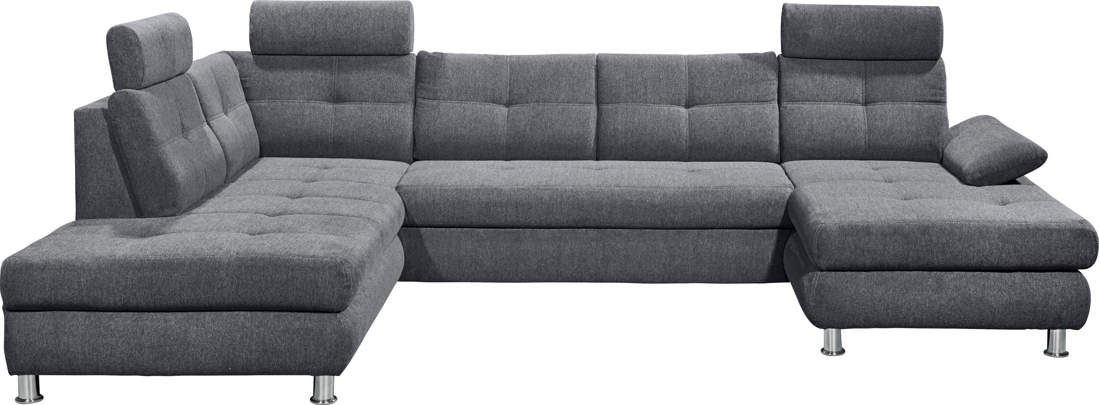 ED EXCITING DESIGN Wohnlandschaft Alba U-Form, mit Bettfunktion, Bettkasten, Armteilverstellung & Kopfstützen