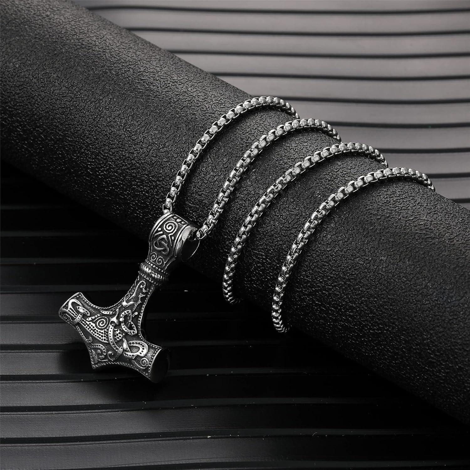 LuxusKollektion Kette mit Anhänger Wikinger Thor Hammer Halskette Edelstahl Runen Geschenke Männer – Bild 5 von 5