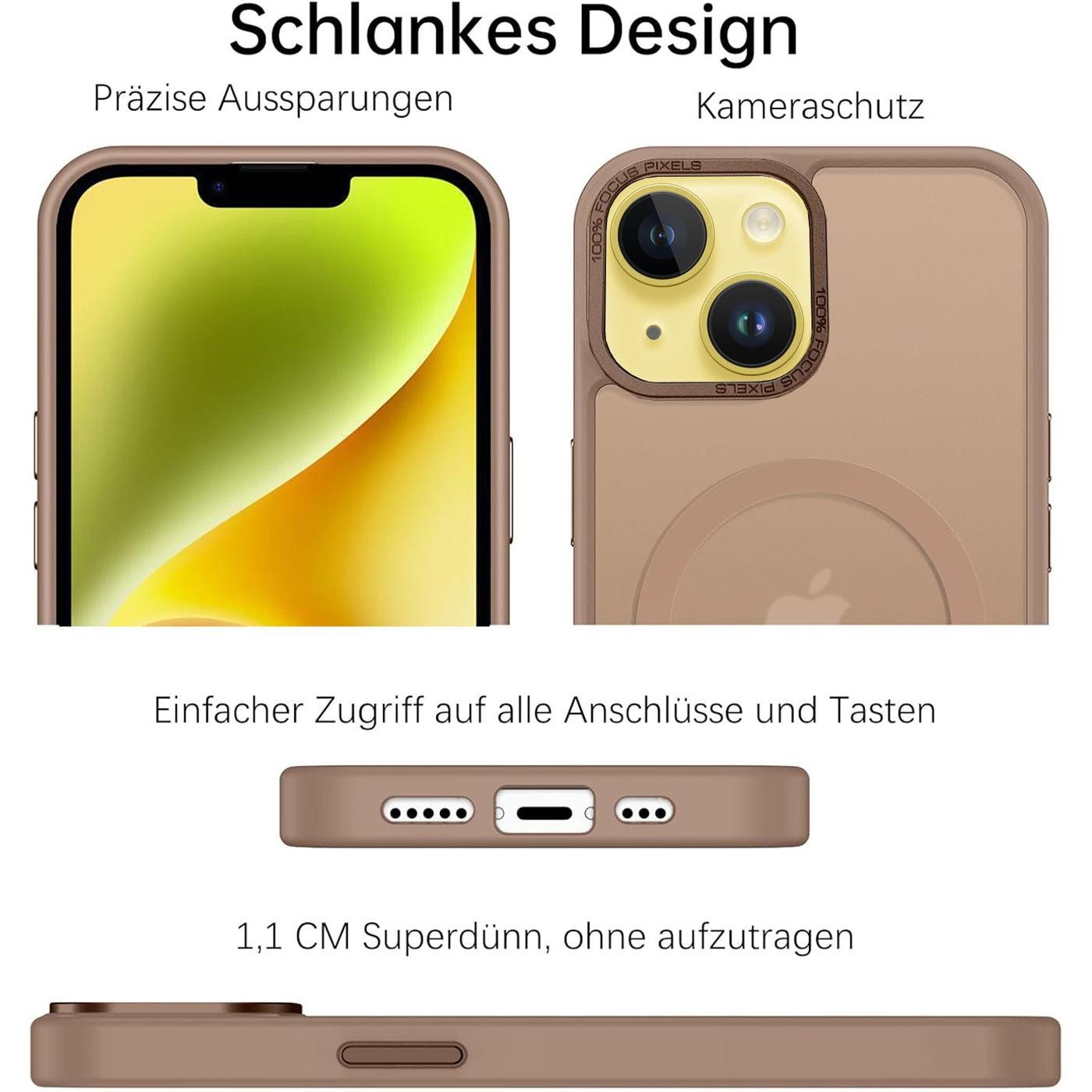 CoolGadget Handyhülle Magnet Hülle für iPhone 14 Schutzhülle mit Metall Kamerarahmen 6,1 Zoll, magnetisches Schutzcase Matt Stoßfest kompatibel mit Magsafe Zube – Bild 2 von 5