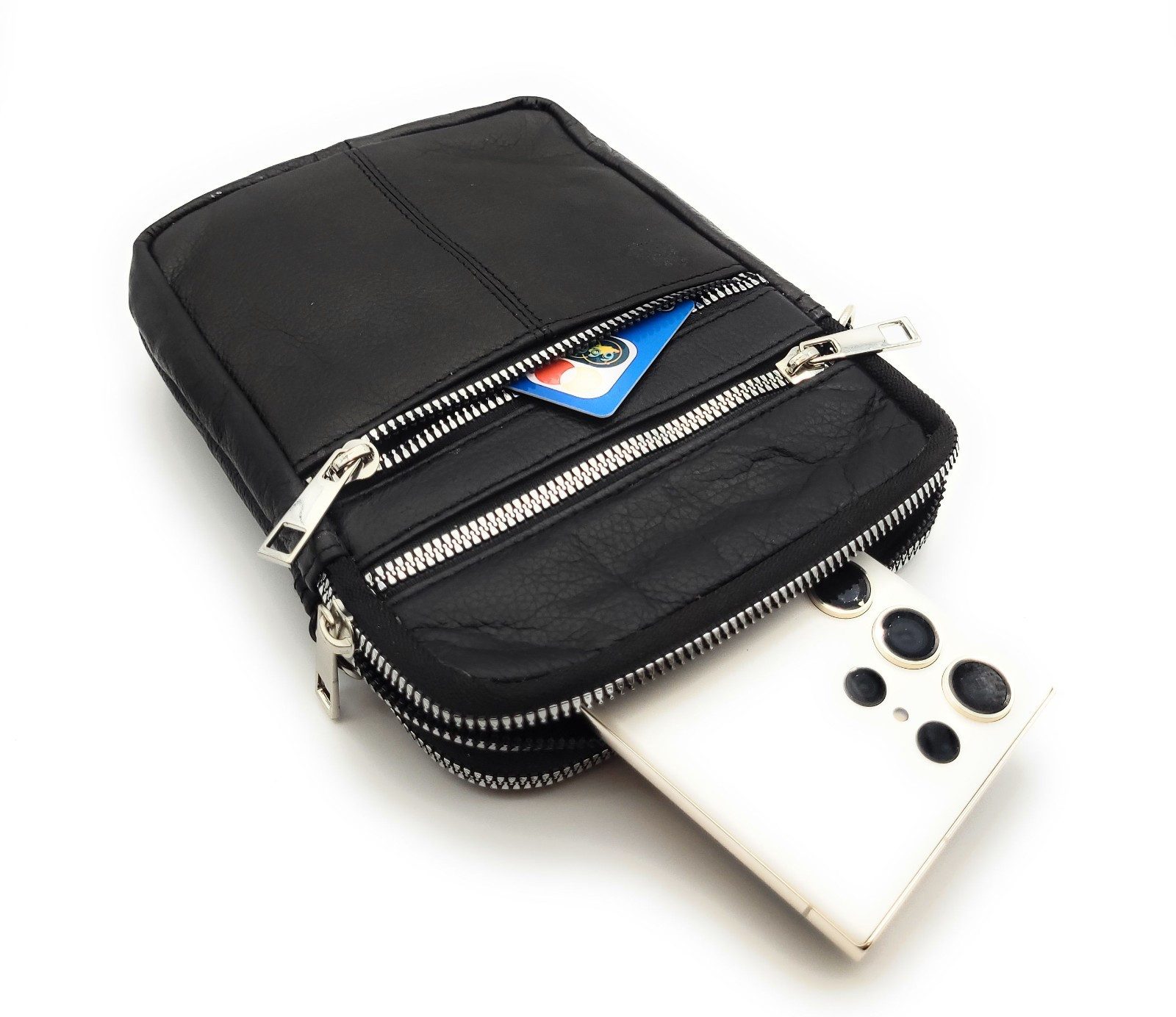 Schultertasche Unisex Umhängetasche Nappaleder Schwarz Echt Leder