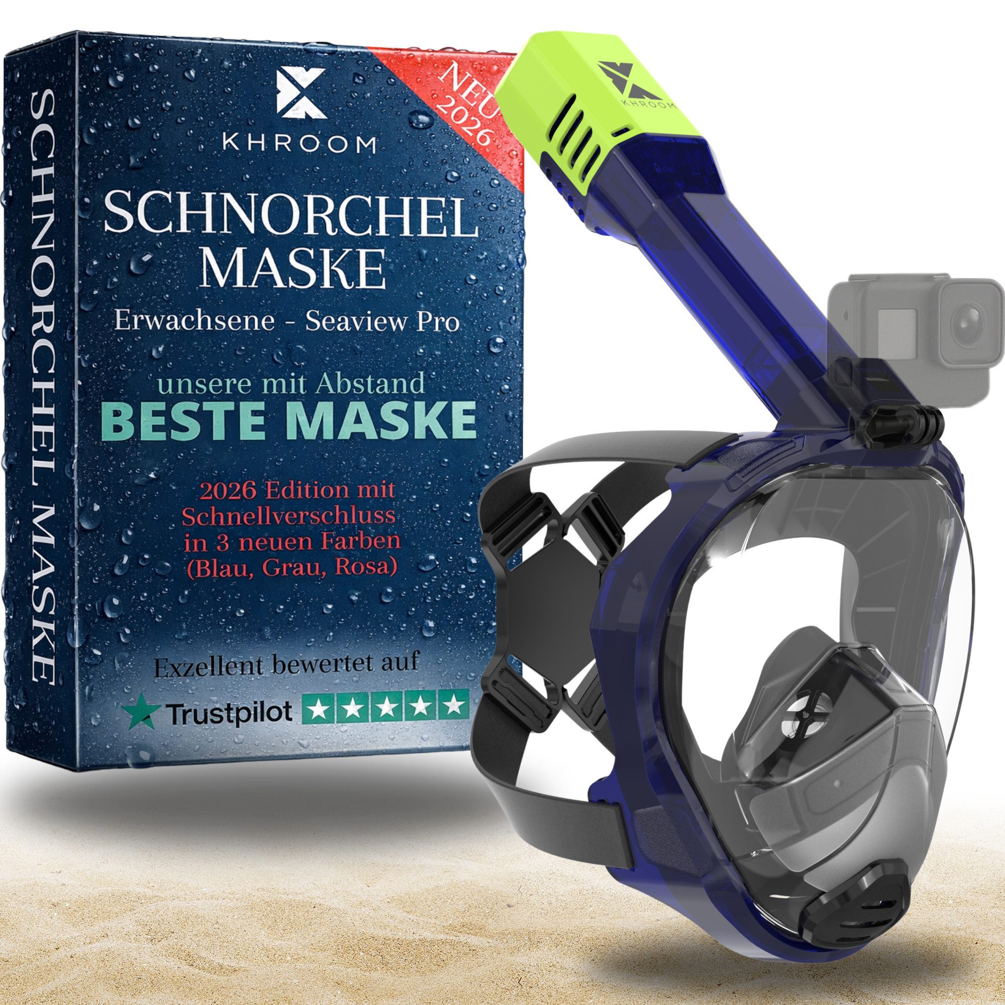 Khroom Schnorchel Schnorchelmaske Erwachsene Tauchermaske Vollgesichtsmaske Schnorcheln (geprüfte CO₂ Sicherheit, Vollgesichtsmaske Tauchmaske), Seaview Pro