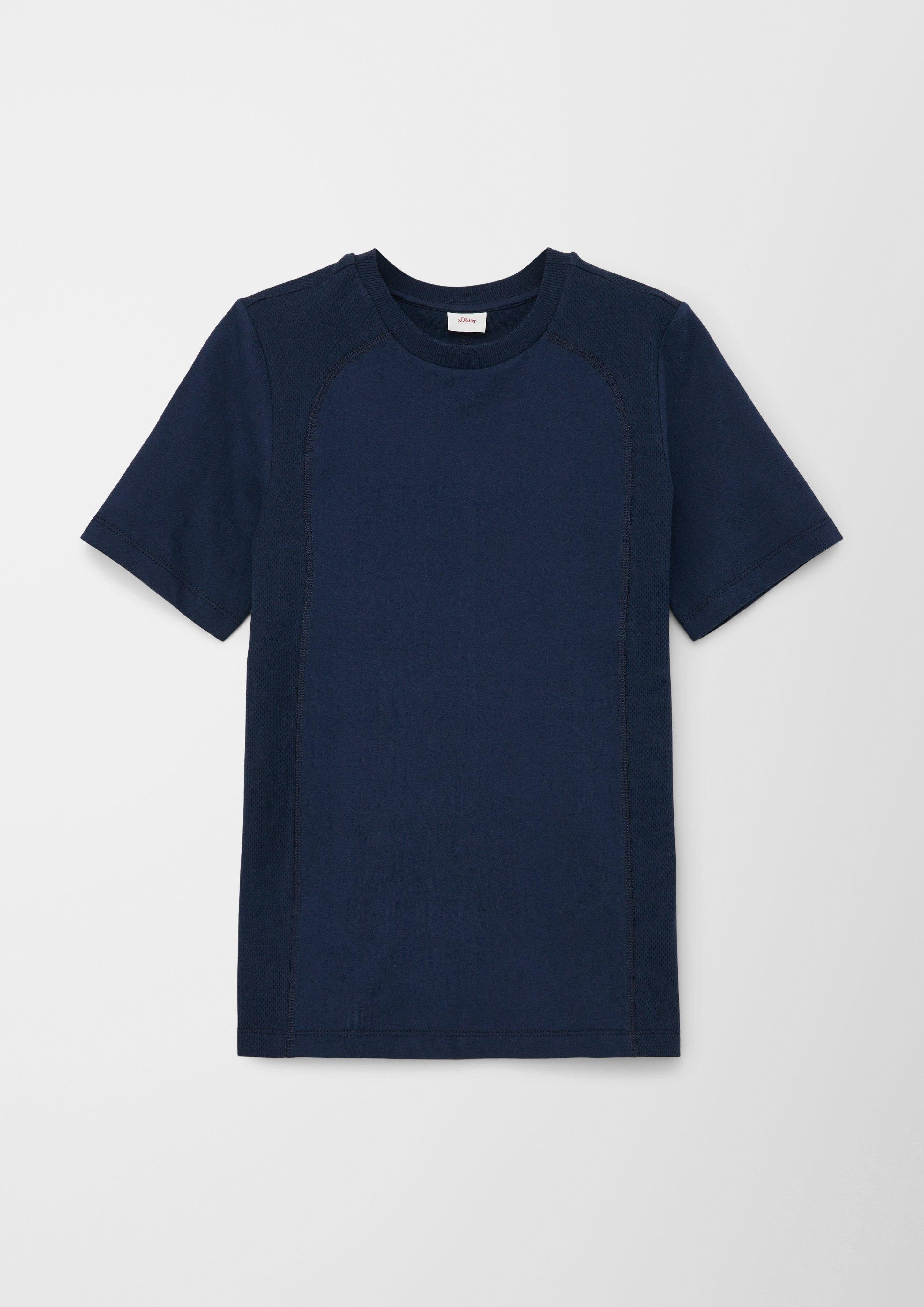 s.Oliver Kurzarmshirt T-Shirt im Fabricmix Ziernaht navy