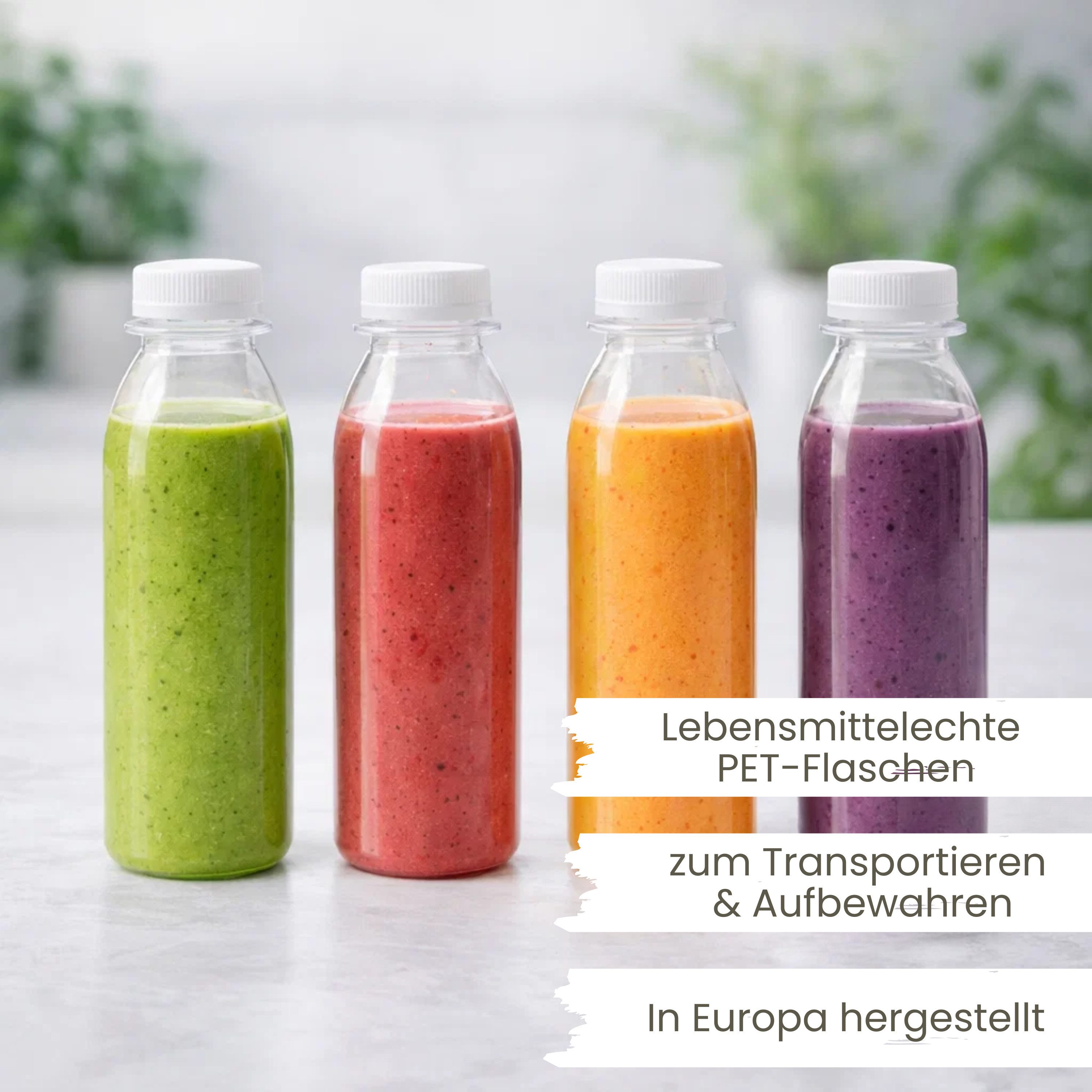 mikken Trinkflasche PET Getränkeflasche 250 ml Plastikflasche mit Deckel, perfekt für Smoothies, große Öffnung