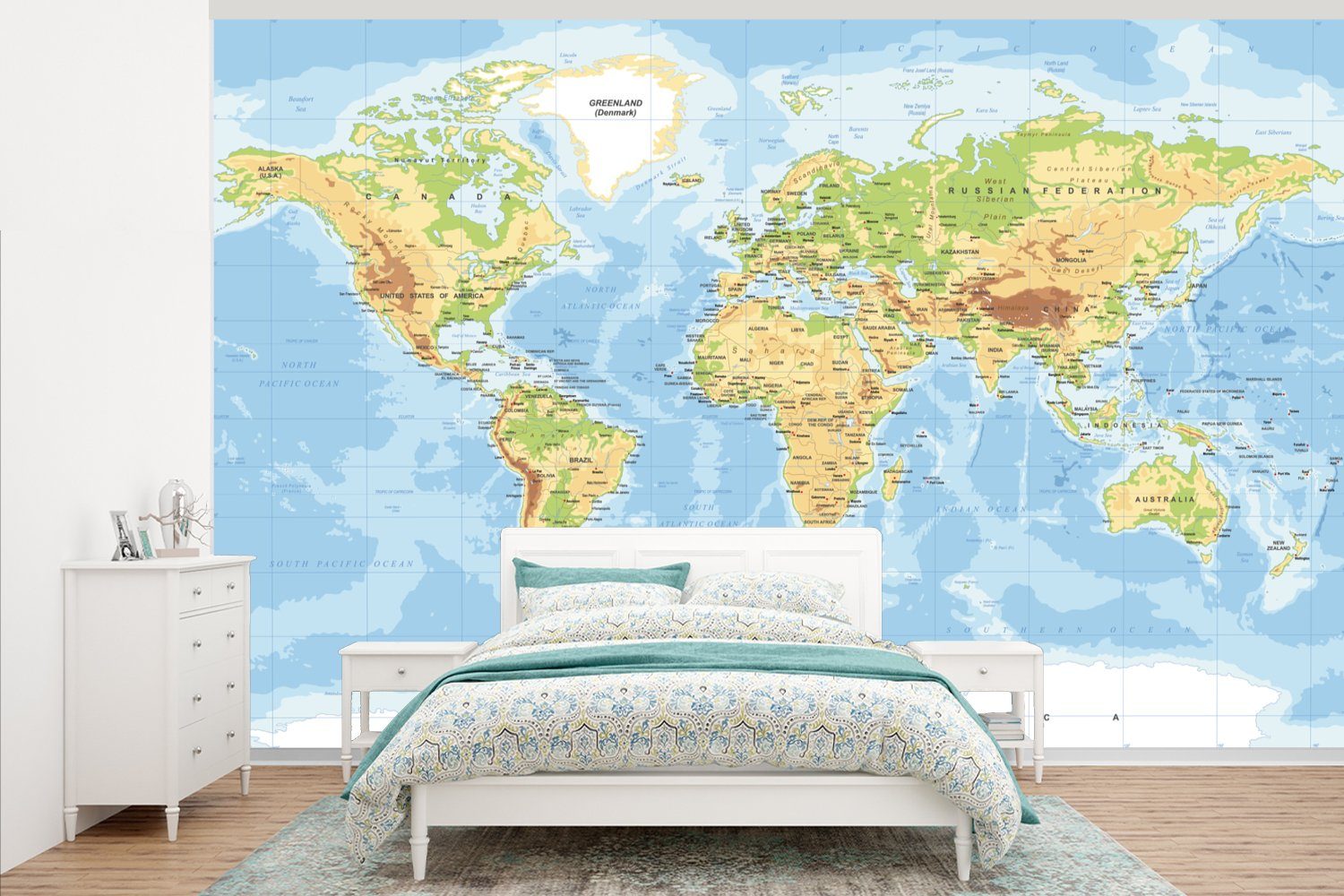 MuchoWow Fototapete Weltkarte - Geographie - Atlas, Matt, bedruckt, (7 St), Montagefertig Vinyl Tapete für Wohnzimmer, Wandtapete