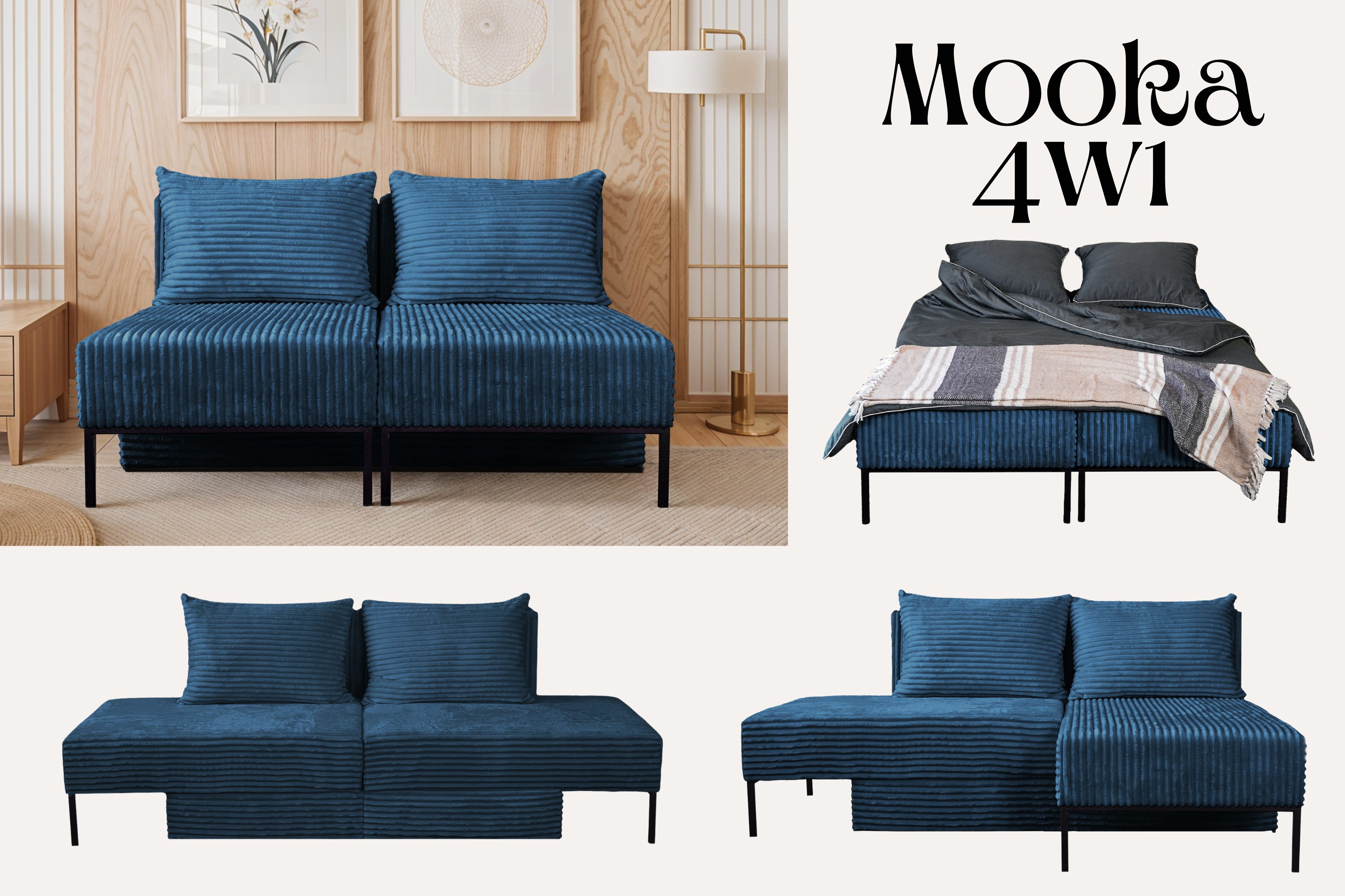 Kaiser Möbel Chaiselongue Sofa,Ecksofa, Betten, MOOKA 4in1-Multifunktions-System