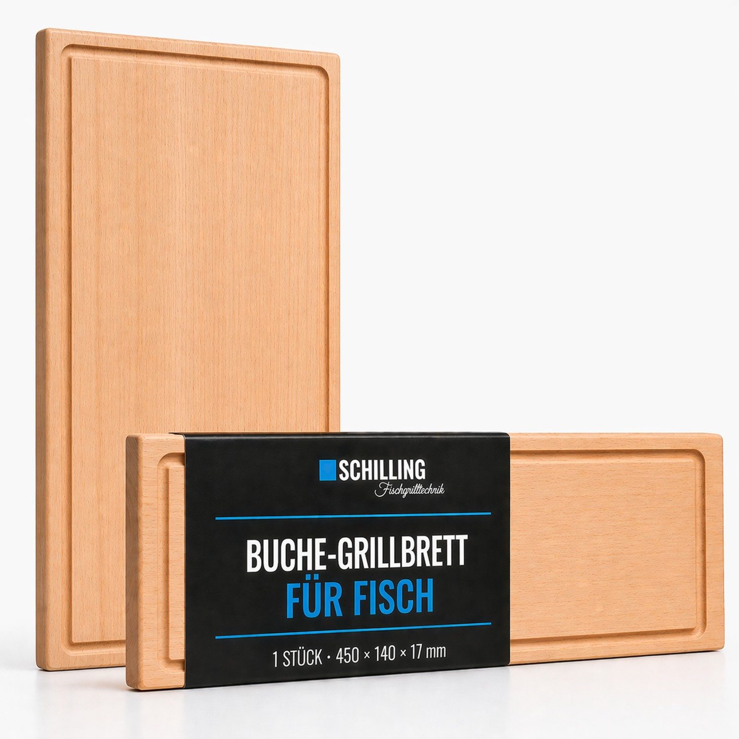 Schilling Fischgrilltechnik Grillguthalter Grillbrett Buche XXL für Fischfilet und ganze Fische, Buche naturbelassen, (Einzelbrett, Grillbrett mit Anleitung), handbearbeitetes Buchengrillbrett mit 20mm Stärke, made in Germany