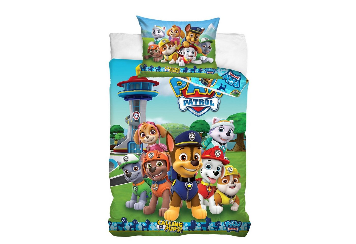 MTOnlinehandel Kinderbettwäsche Paw Patrol 100x135 + 40x60 cm, 100 % Baumwolle, Renforcé, 2 teilig, Bettwäsche-Set für Kinder, Mädchen und Jungen
