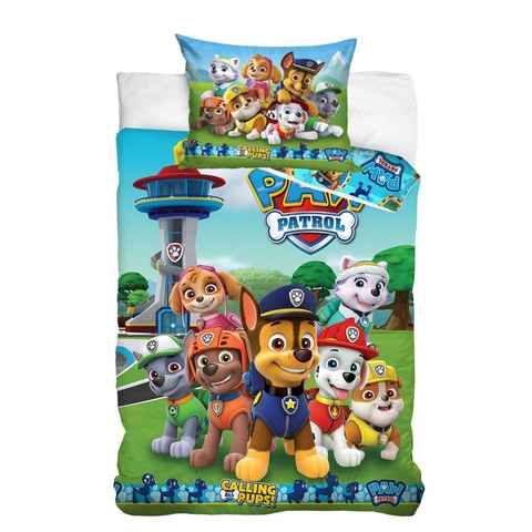 Kinderbettwäsche Paw Patrol 100x135 + 40x60 cm, 100 % Baumwolle, MTOnlinehandel, Renforcé, 2 teilig, Bettwäsche-Set für Kinder, Mädchen und Jungen