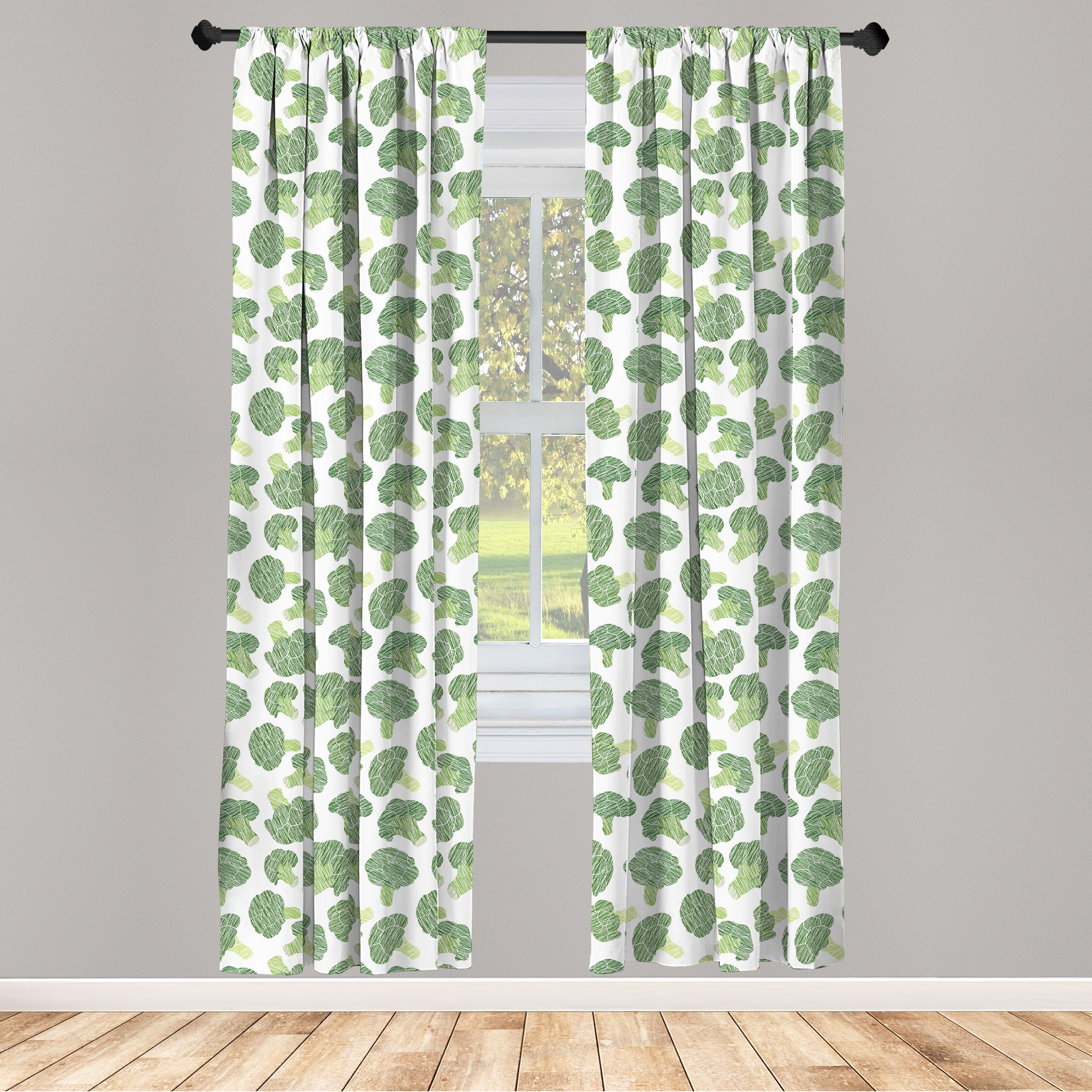 Gardine Vorhang für Wohnzimmer Schlafzimmer Brokkoli Abakuhaus, Microfaser, Dekor, Gemüse Muster Schraffierte