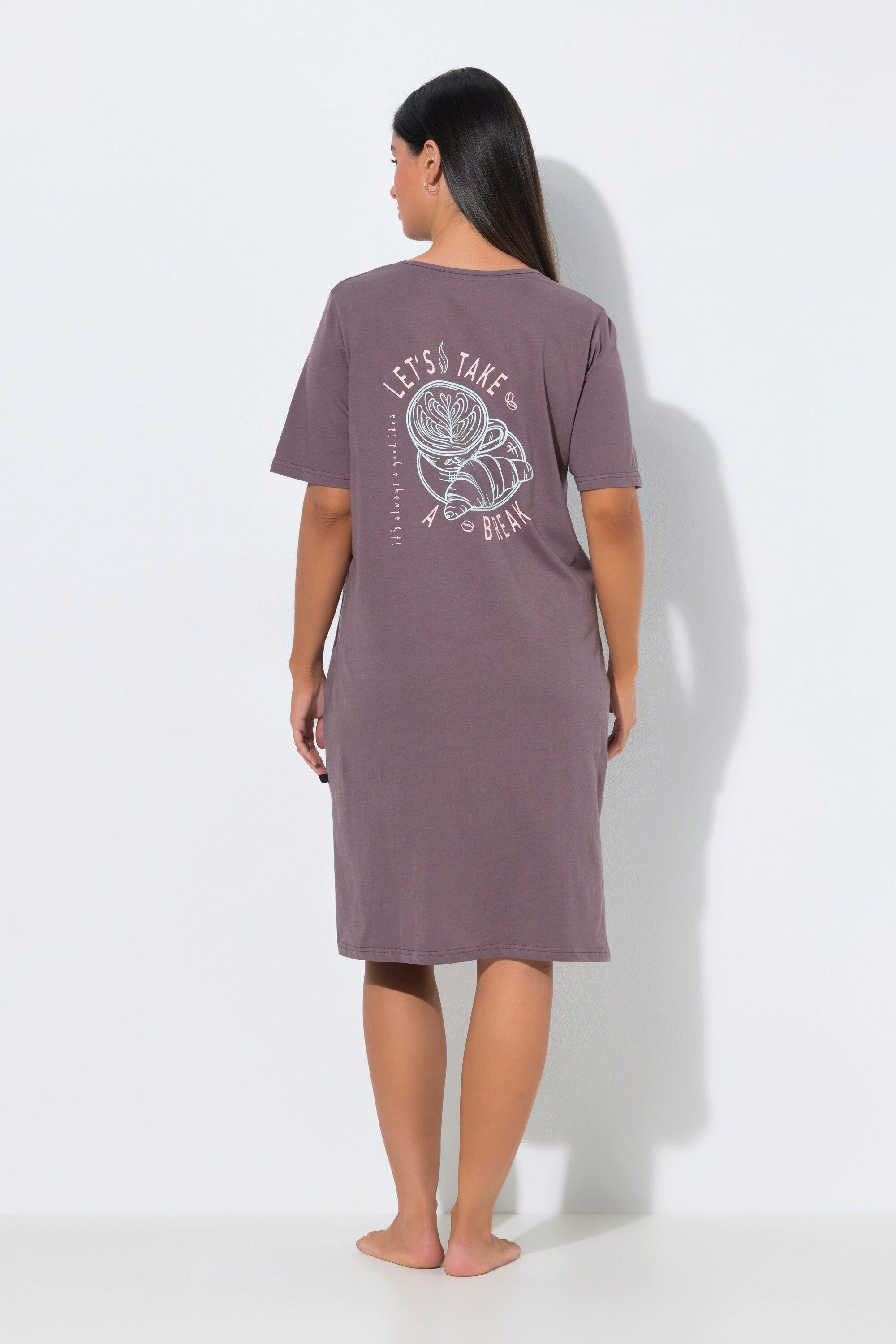Ulla Popken Bigshirt Bigshirt Coffee Time V-Ausschnitt Halbarm – Bild 3 von 5