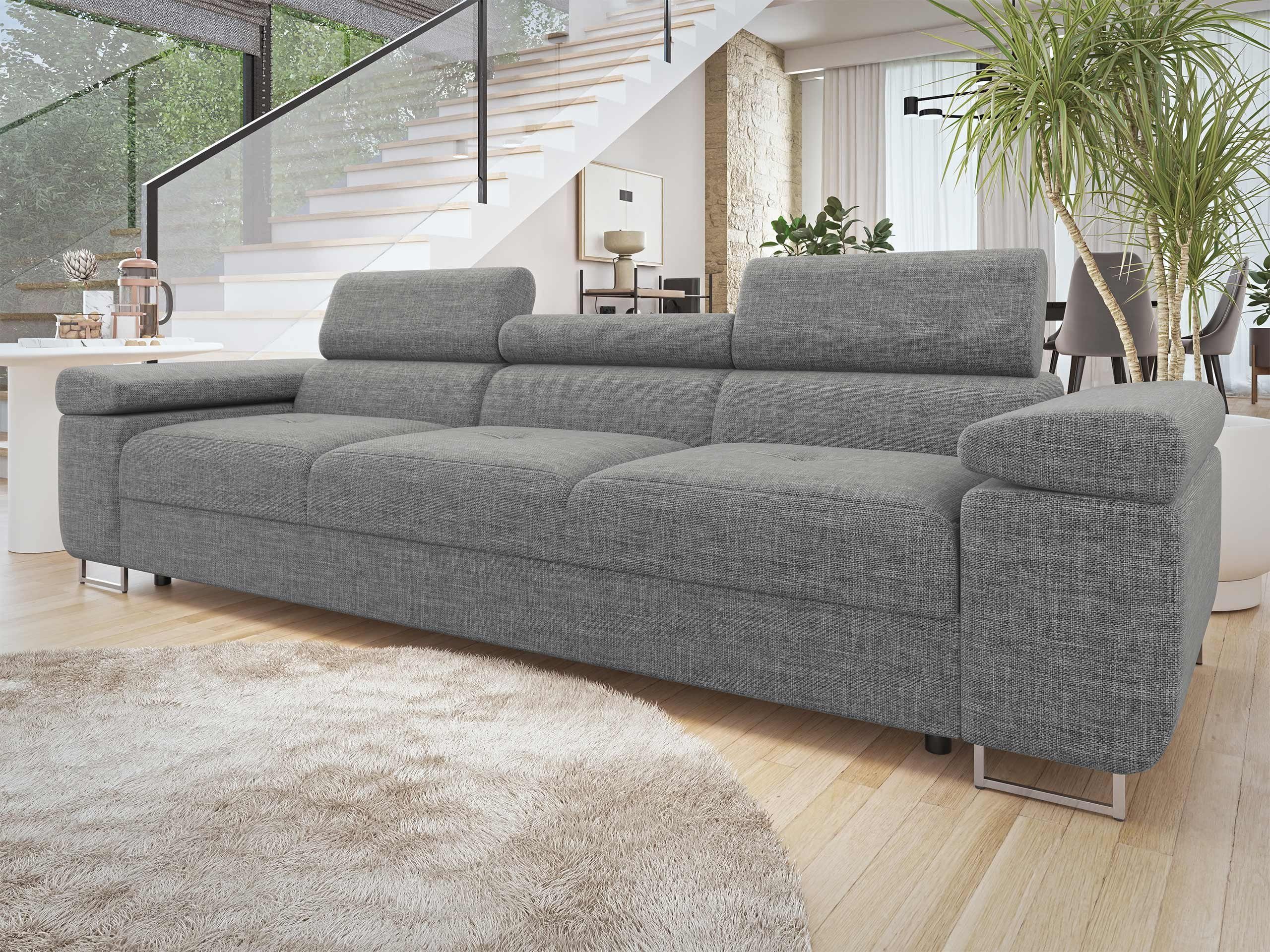 MIRJAN24 Sofa Torezio 3, Einstellbare Kopfstützen, 263x102x70-90 cm