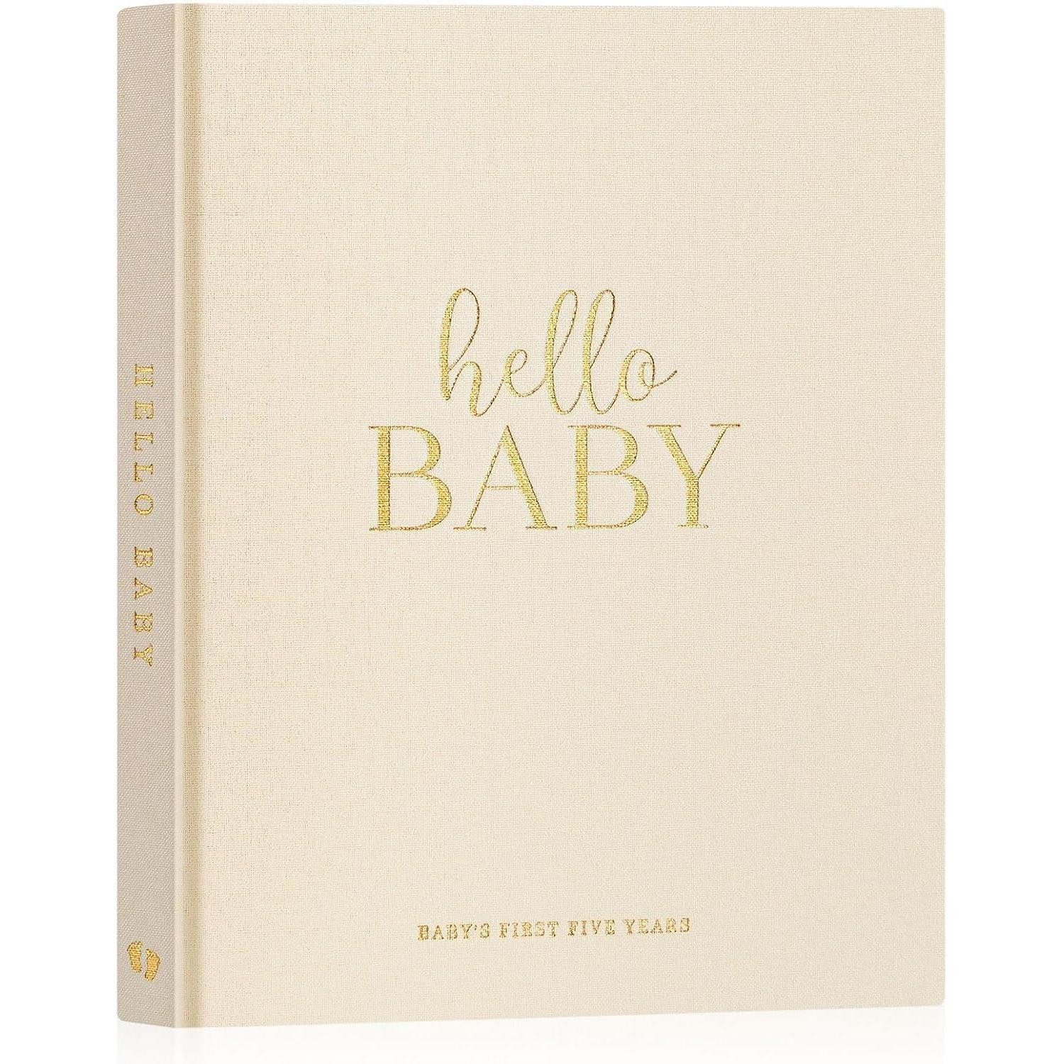 LuxusKollektion Fotoalbum Babytagebuch Hardcover Leinen Geschenk Erinnerungsbuch Englisch Beige