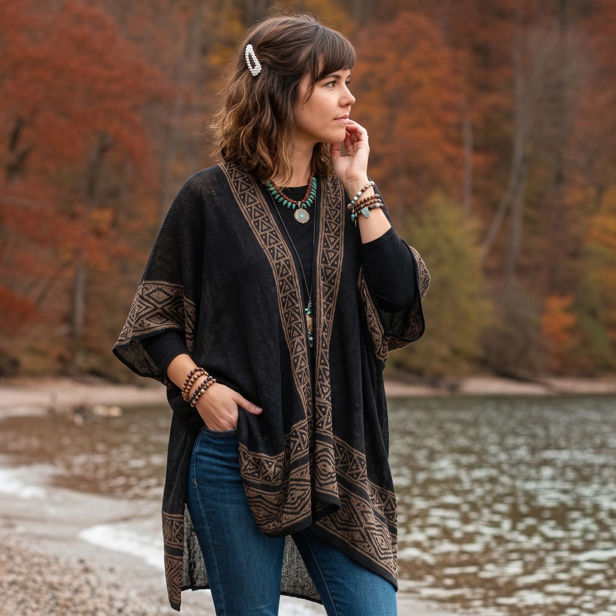 Guru-Shop Langjacke Offener Boho Cardigan, plus size Jacke, Kimono.. Ethno Style, alternative Bekleidung