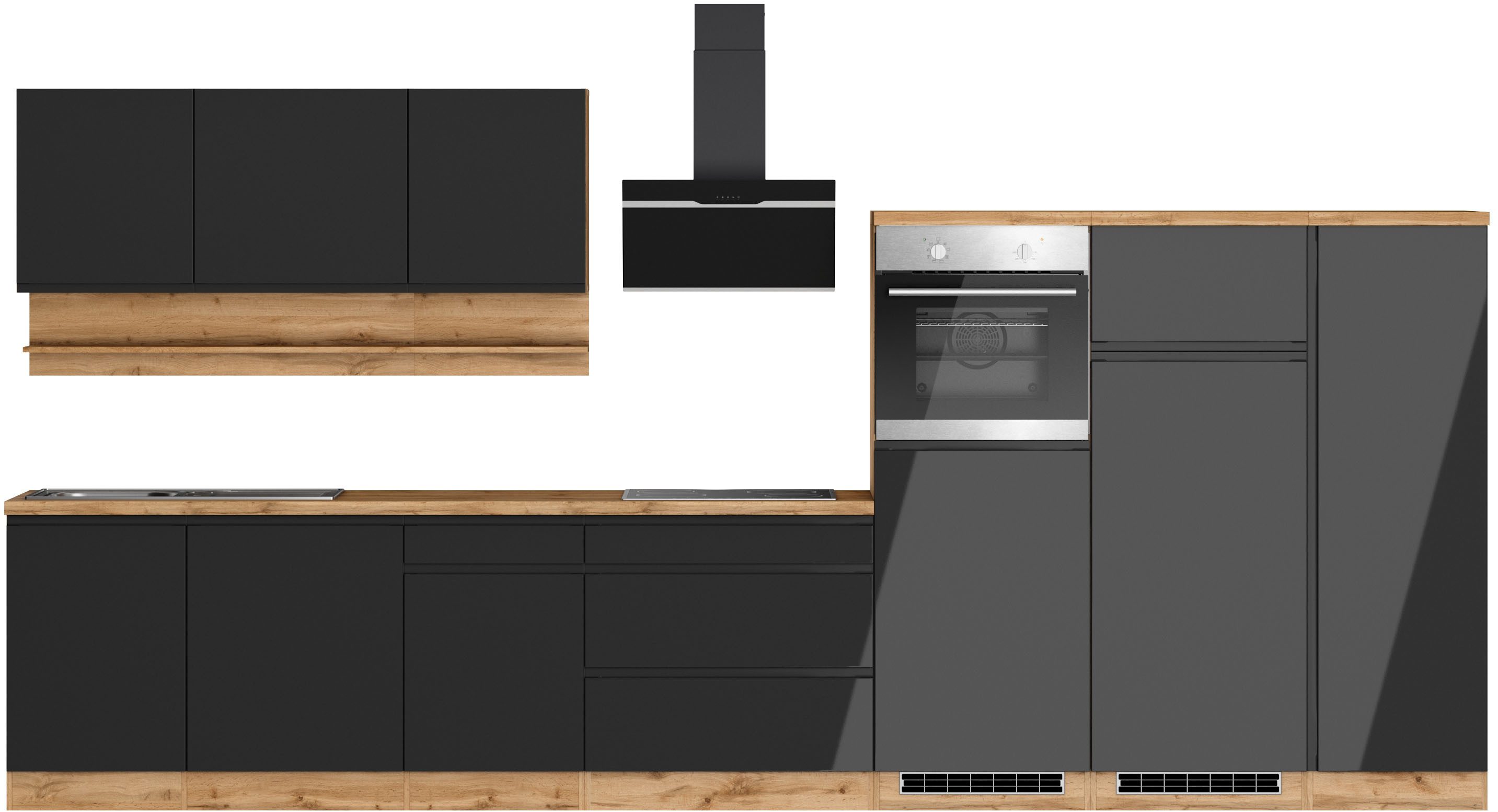 KOCHSTATION Küchenzeile KS-Virginia,neu in verbesserter Ausführung, Breite 410 cm, Softclose, wahlweise mit E-Geräten und Induktion
