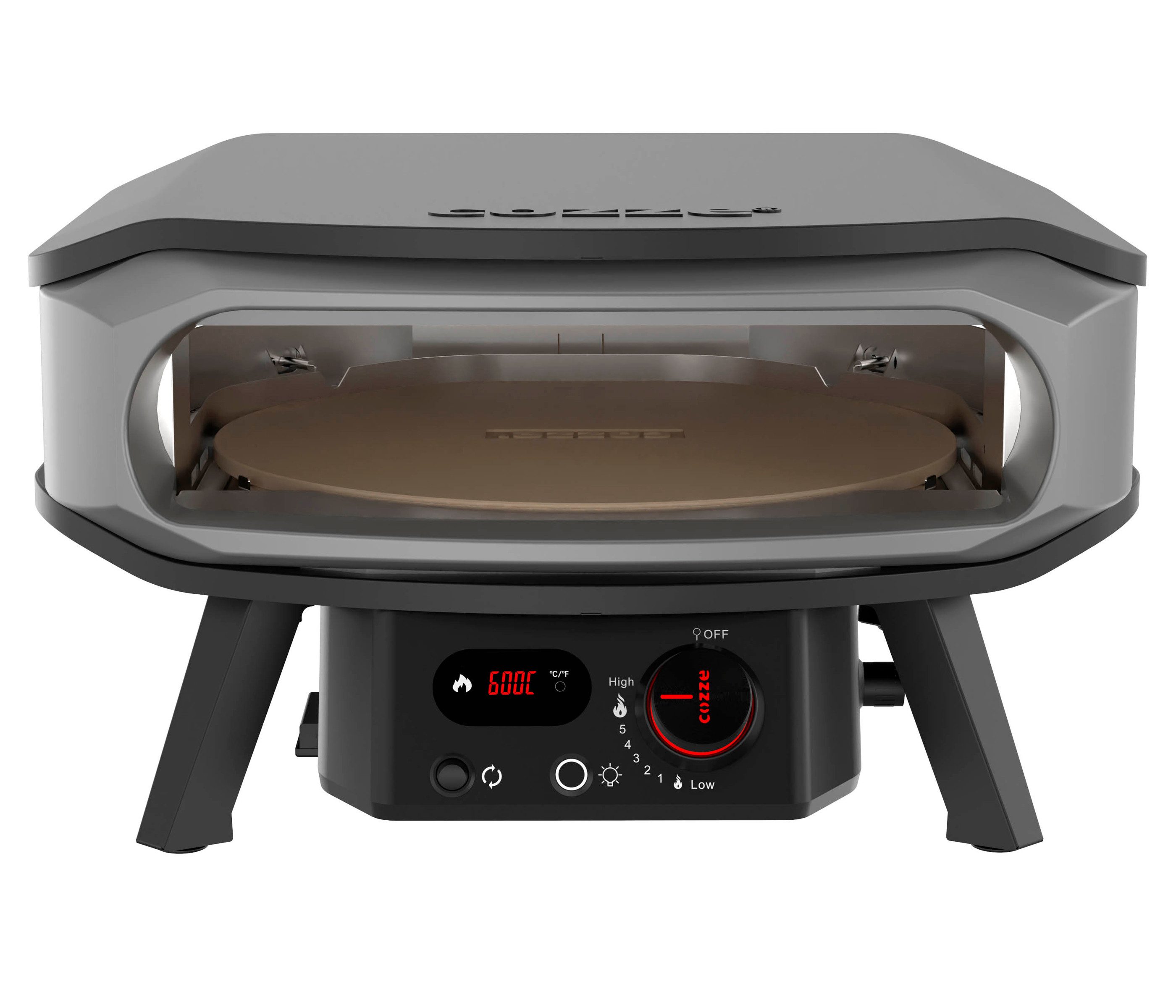 COZZE Pizzaofen Gas-Pizzaofen Premium Rotate 17", Ø 42.5 cm, Backtemperatur bis 500°C, mit großer Öffnung, Grillfläche 42.5 x 42.5 cm