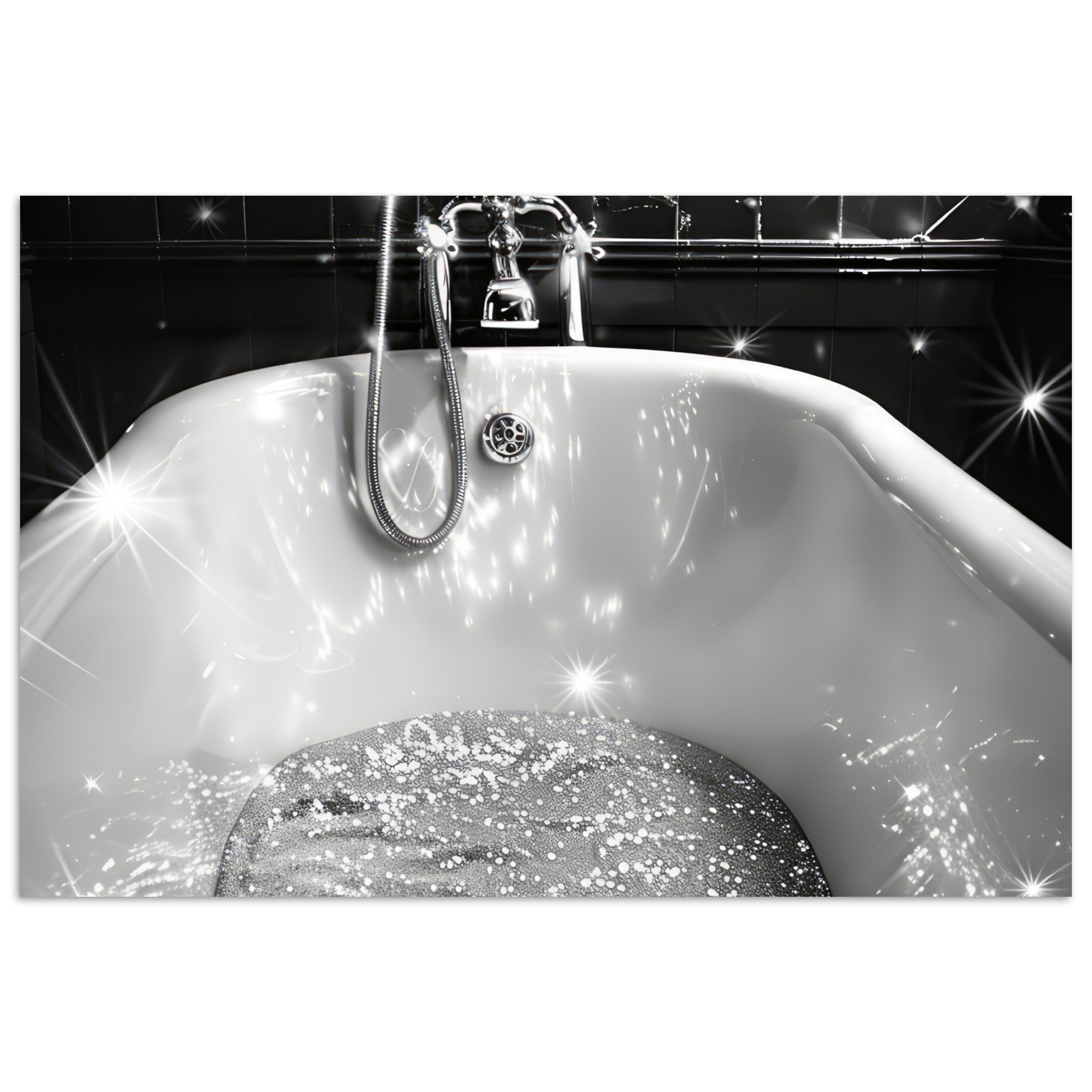 Poster Badewanne - Glitter - Schwarz und Weiß - Badezimmer