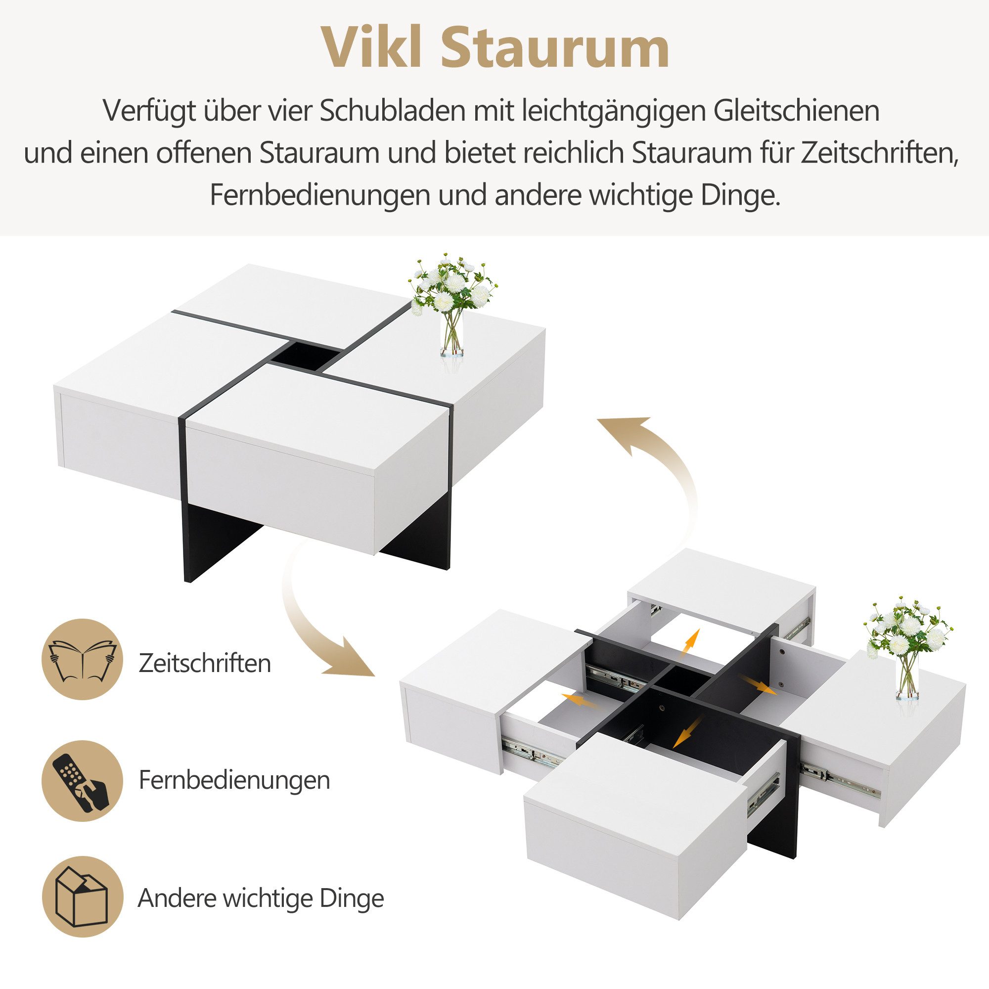 Rutaqian Couchtisch Eleganter Hochglanz-Couchtisch,Eingebautes Staufach und günstig online kaufen
