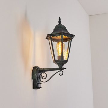 hofstein Außen-Wandleuchte Wandlampe Bewegungsmelder in antikem Look aus Metall/Glas, ohne Leuchtmittel, Wandleuchte im Retro/Vintage Design, Außenleuchte für Terrasse, E27