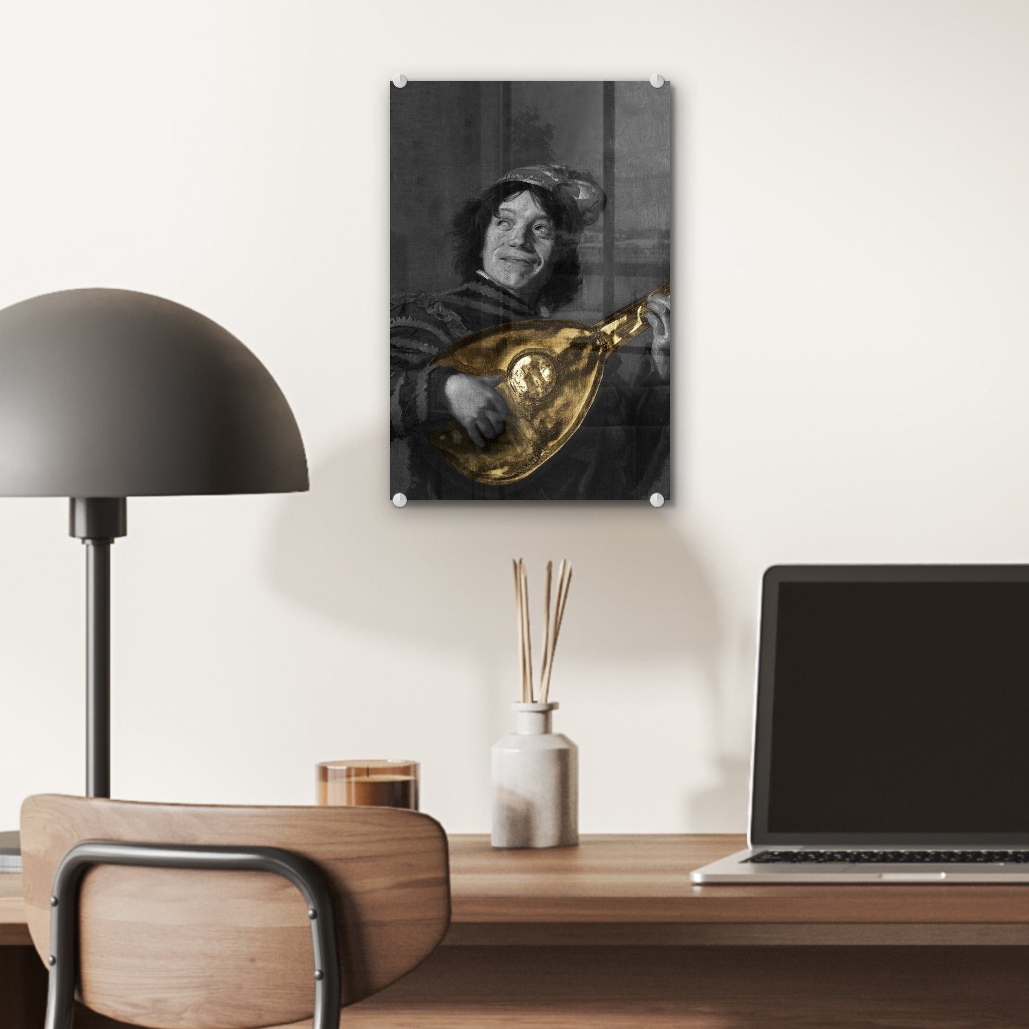 Der Glas Wanddekoration - Gold, auf St), Acrylglasbild Frans Foto (1 Lautenspieler Glas Bilder - Hals - - - Wandbild Glasbilder auf MuchoWow