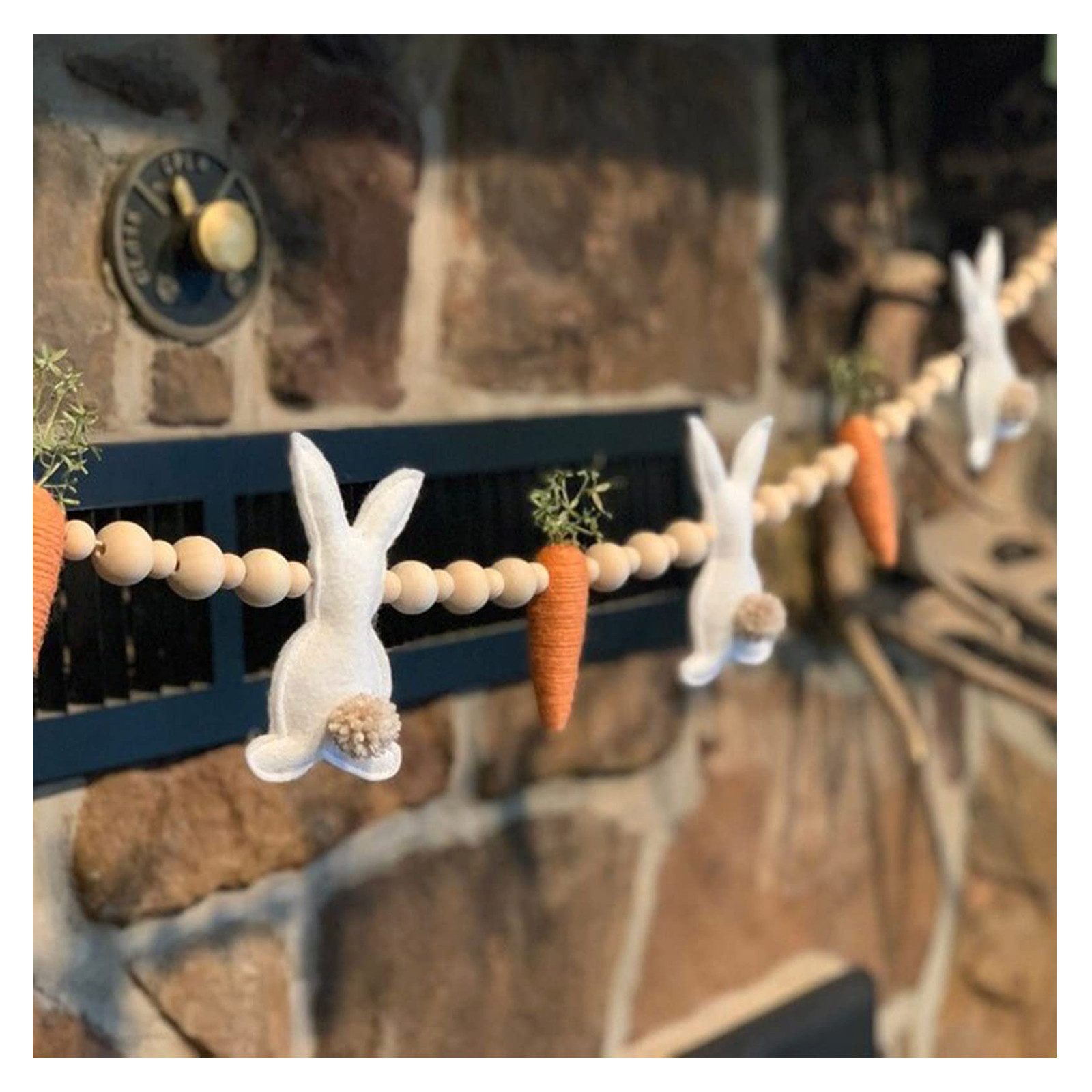 CLTYQ Osterkranz Ostergirlande mit Filz Osterhasen Holzperlen,1m/1.3m Größe, für Tisch Fenster Ostern Haus Dekoration Osterdeko zum Aufhängen