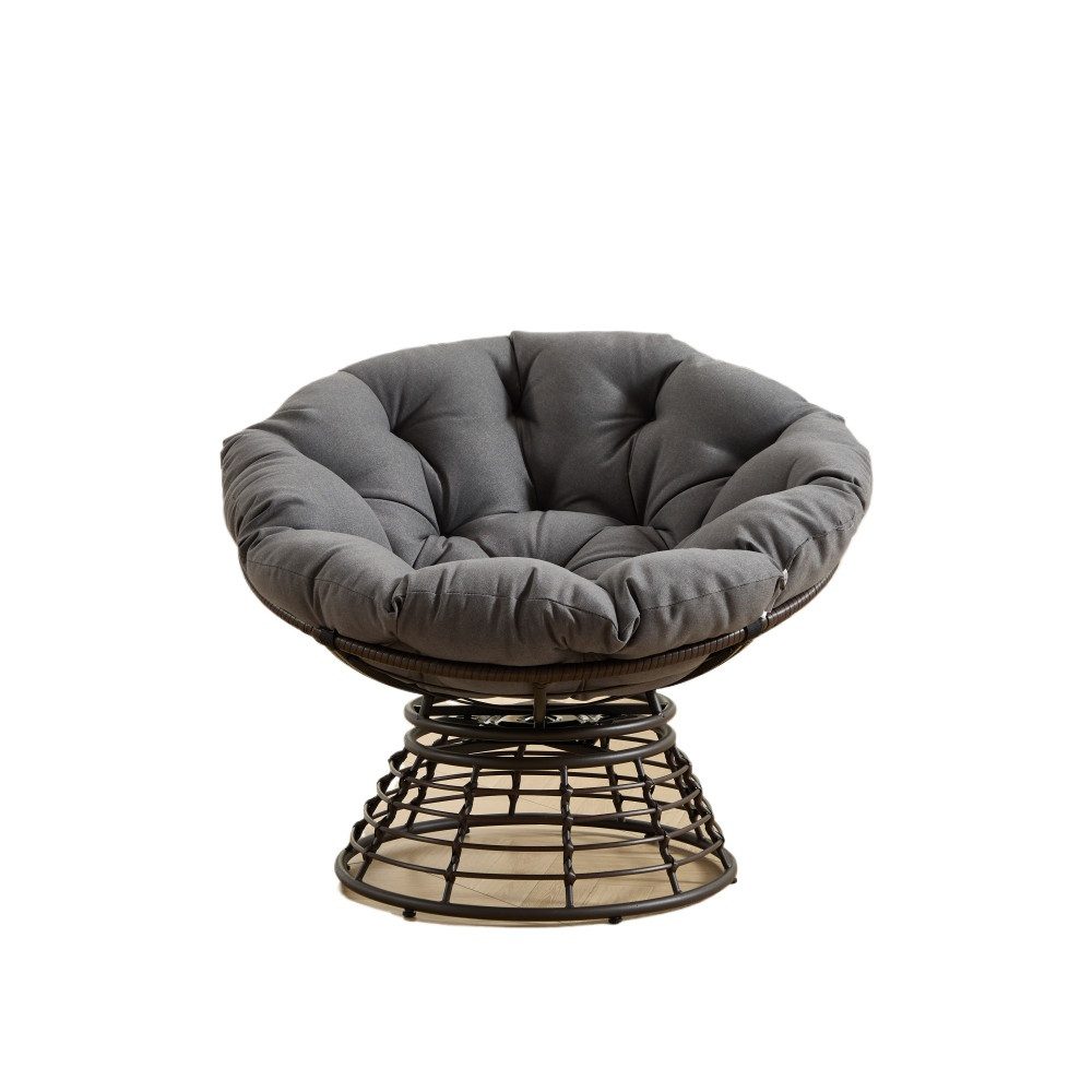 BBWL Sofa 360° Drehbar, ergonomischer Rattan Sessel mit dickem Kissen, Papasan Schaukelstuhl für Wohnzimmer Schlafzimmer Lesen Braun