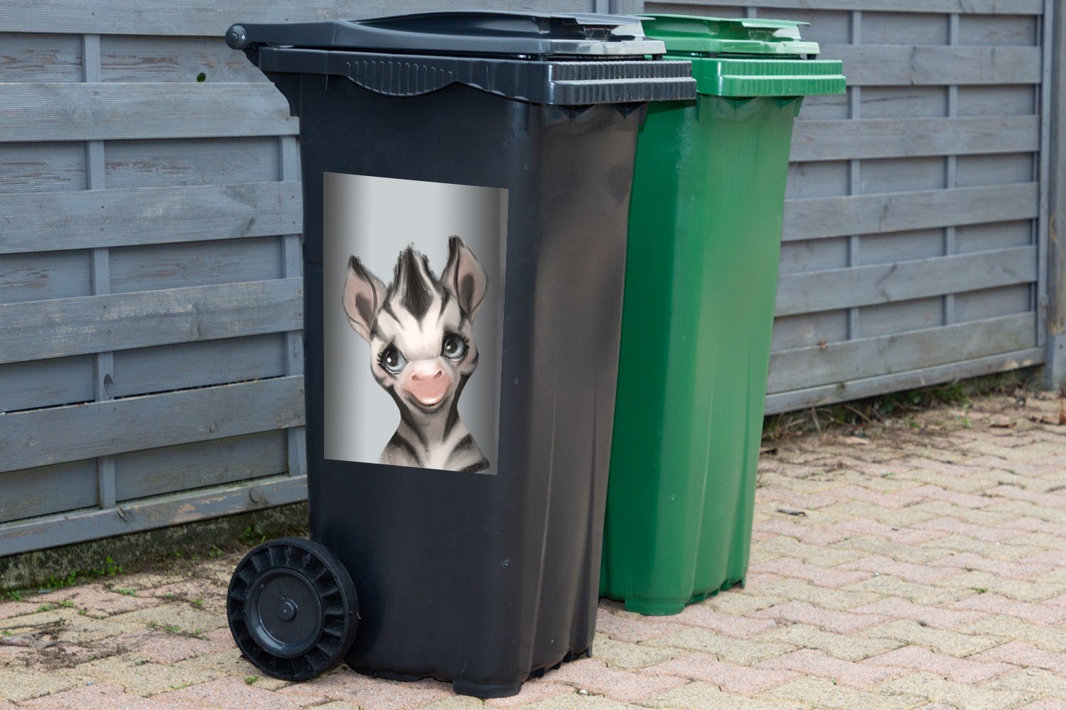 MuchoWow Wandsticker - - Sticker, Abfalbehälter Container, Kind Zebra Grau St), Mülleimer-aufkleber, Mülltonne, (1