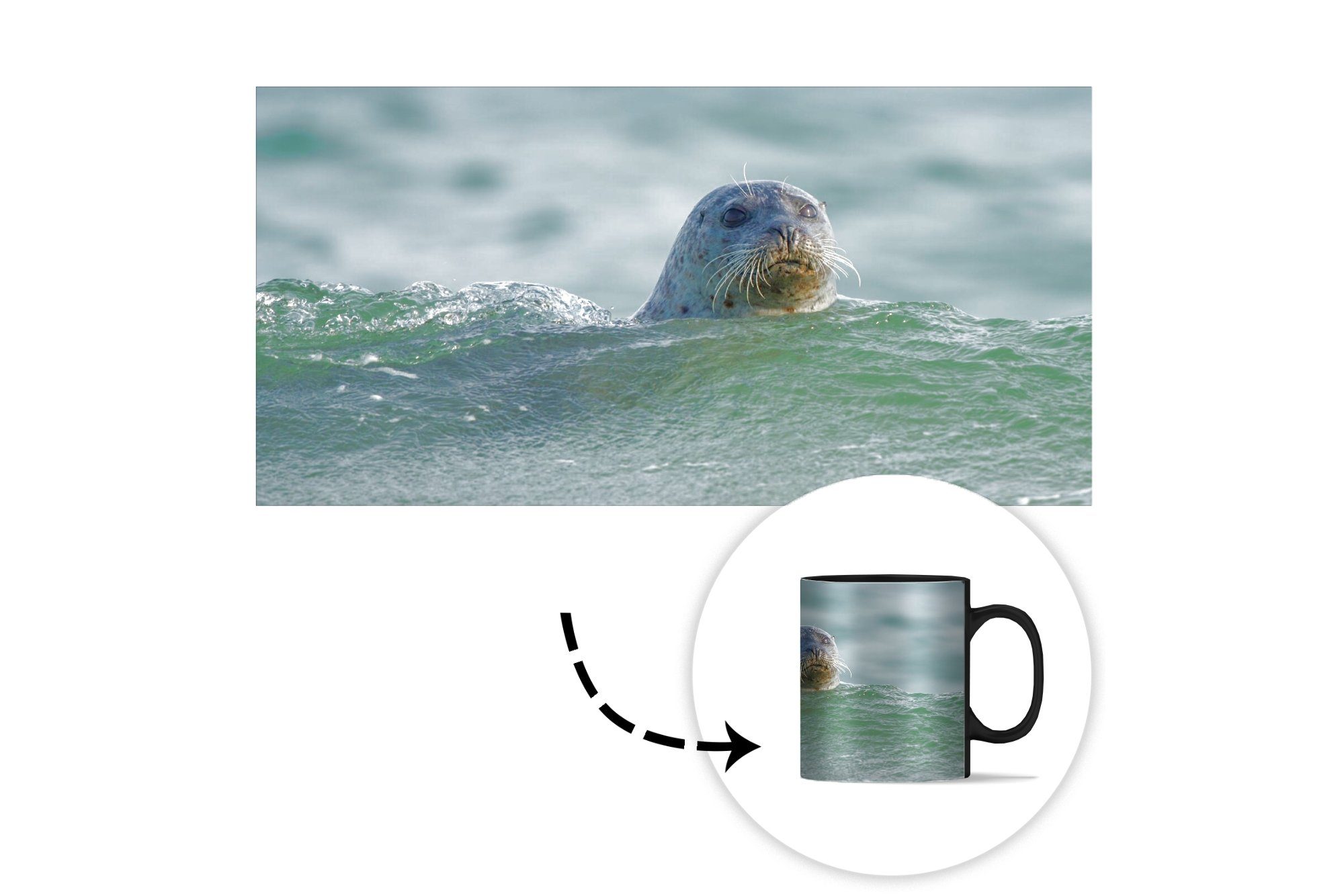 Wasser, - Zaubertasse, - Keramik, Kaffeetassen, MuchoWow Farbwechsel, Tasse Nordsee Teetasse, Geschenk Seehund