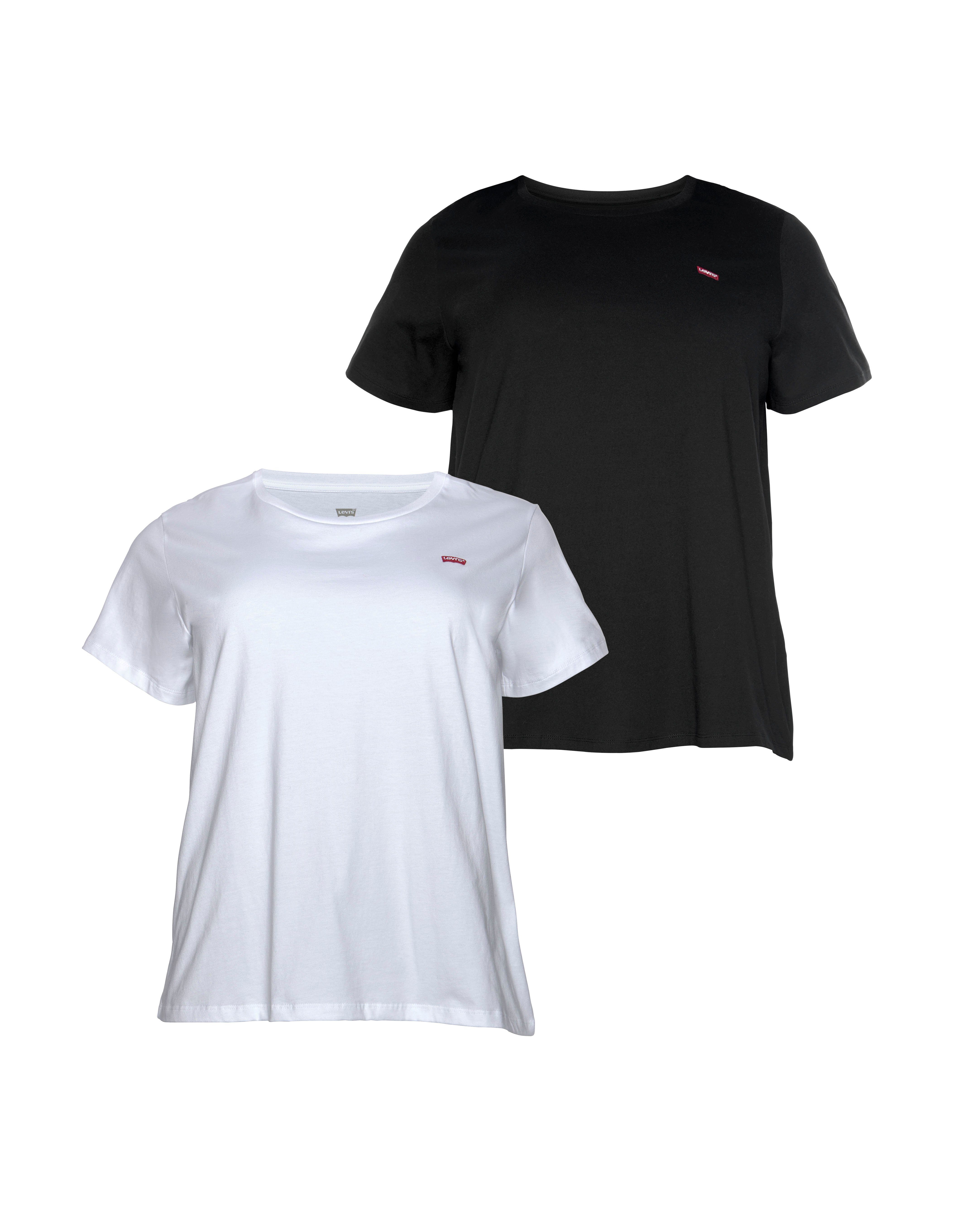Levi's® Plus T-Shirt Perfect Crew (2er-Pack) weiß-schwarz-gestreift, schwarz