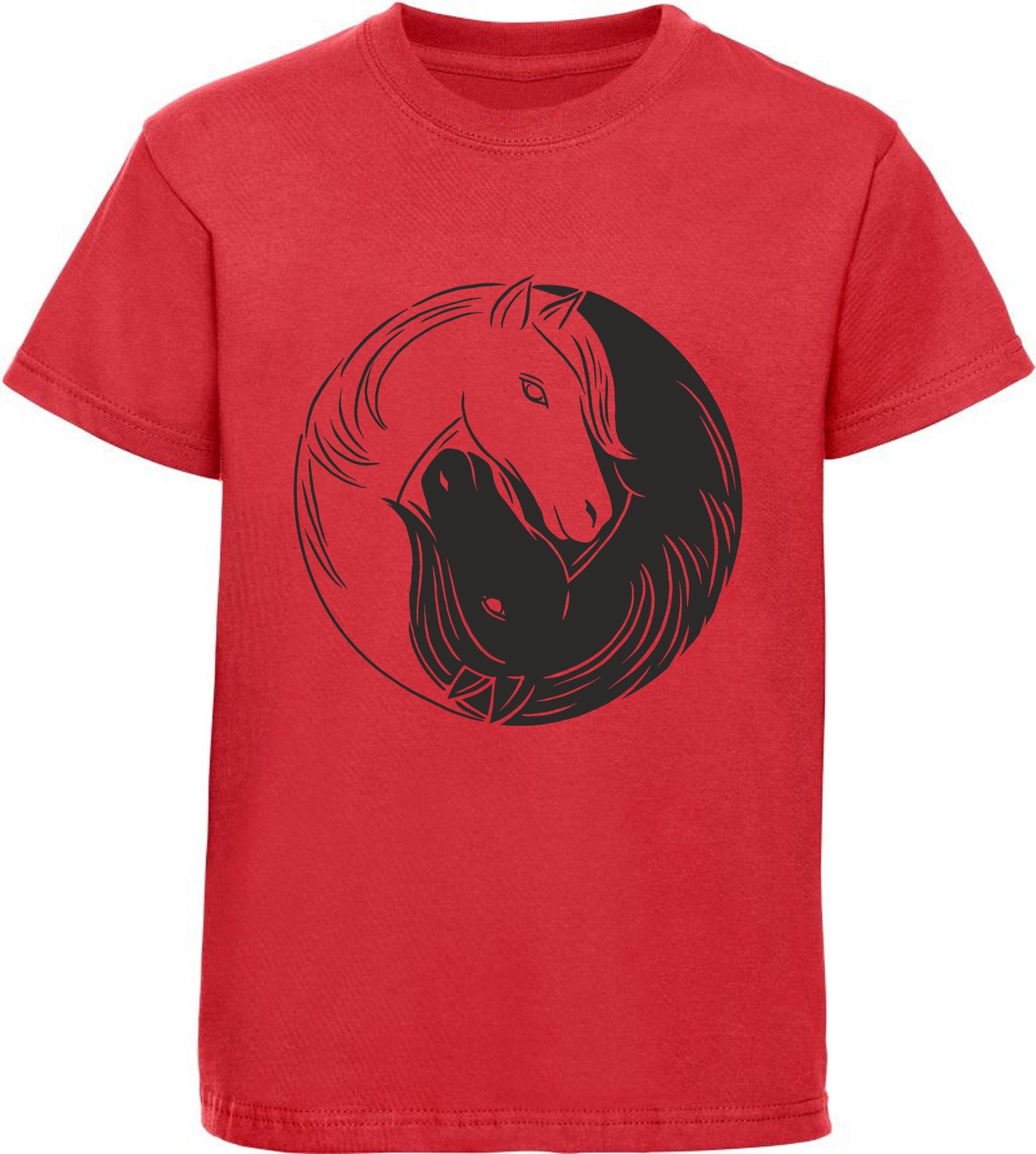 Pferd rot, T-Shirt mit Aufdruck, Print-Shirt Yang bedrucktes i133 Baumwollshirt rosa, MyDesign24 Mädchen weiß, Yin