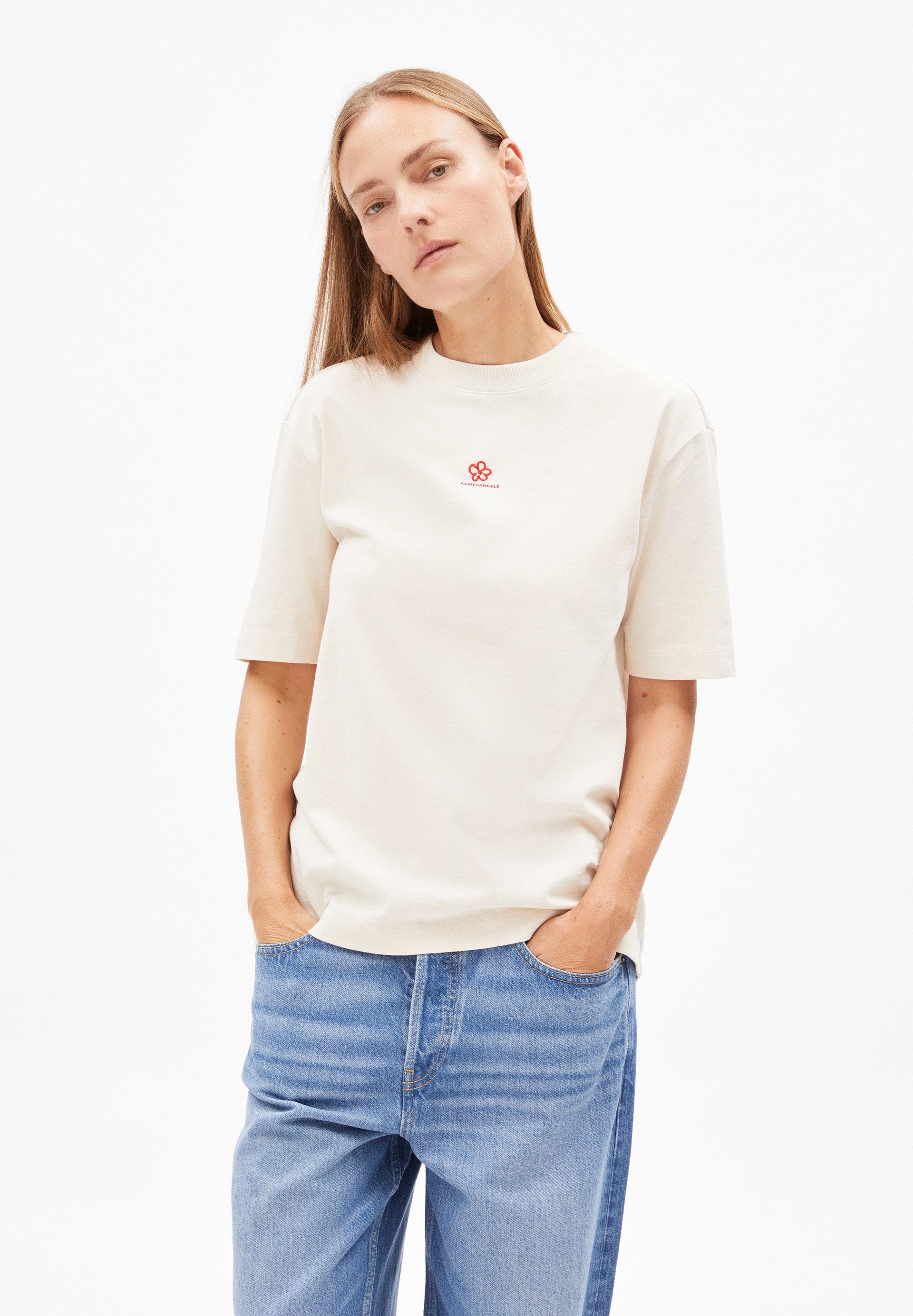 Armedangels T-Shirt TARJAA BACK FLOWAA (Loose Fit) Rundhalsausschnitt