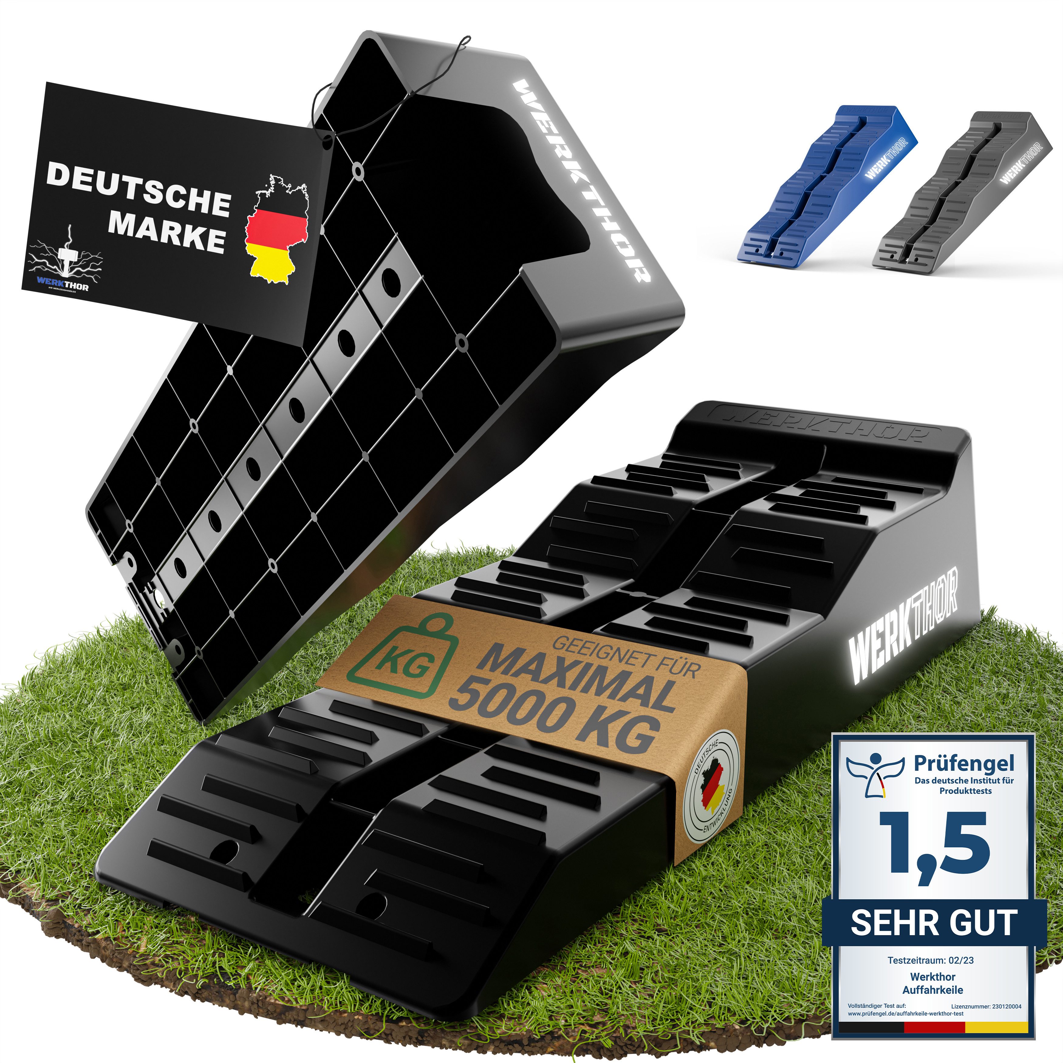 Werkthor Auffahrrampe Auffahrkeile für Wohnmobil - [2er Set] bis 5T inkl. Tasche, 3 Stufen