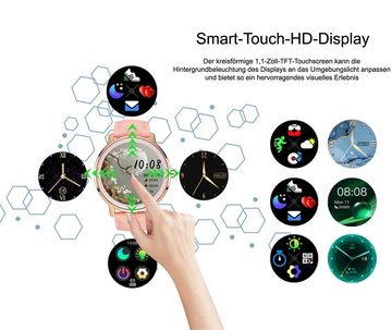 TPFNet SW09 mit Milanaise Armband für Damen Smartwatch (Android), individuelles Display - Armbanduhr mit Musiksteuerung, Herzfrequenz, Schrittzähler, Kalorien, Social Media etc., Gold