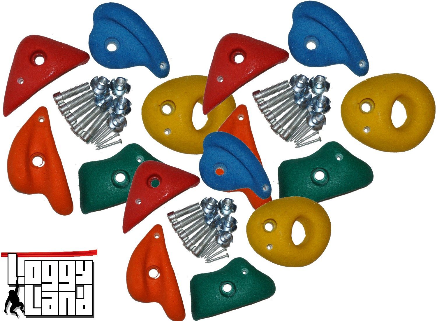 Loggyland Spielturm-Spielzeugset Klettersteine für Bouldewand Kletterwand versch. Größen, (15-tlg), incl. Befestigungsmaterial