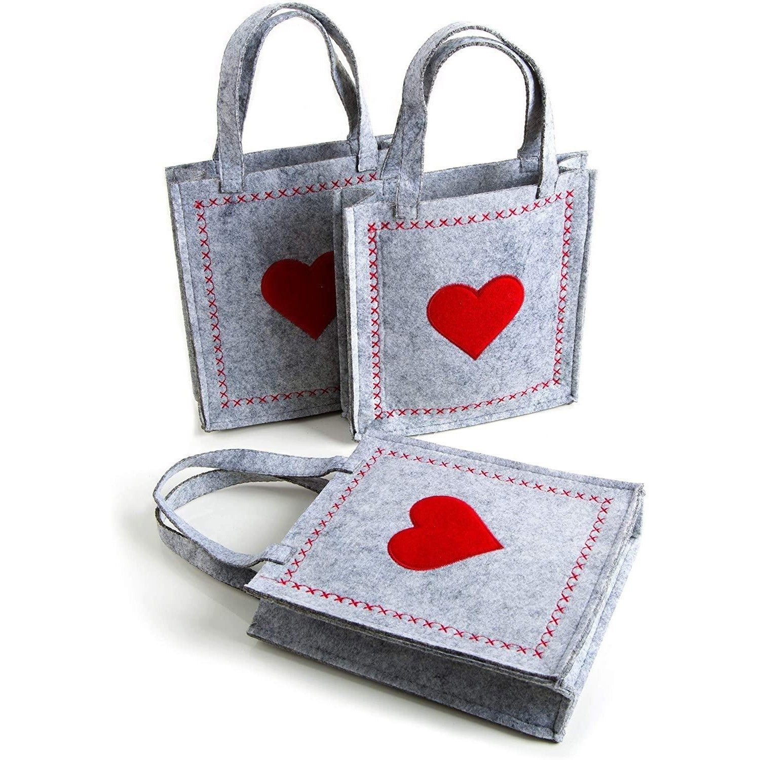 Logbuch-Verlag Geschenkbox 3 kleine Herz Filztschen rot grau 18x20x5cm mit Henkel