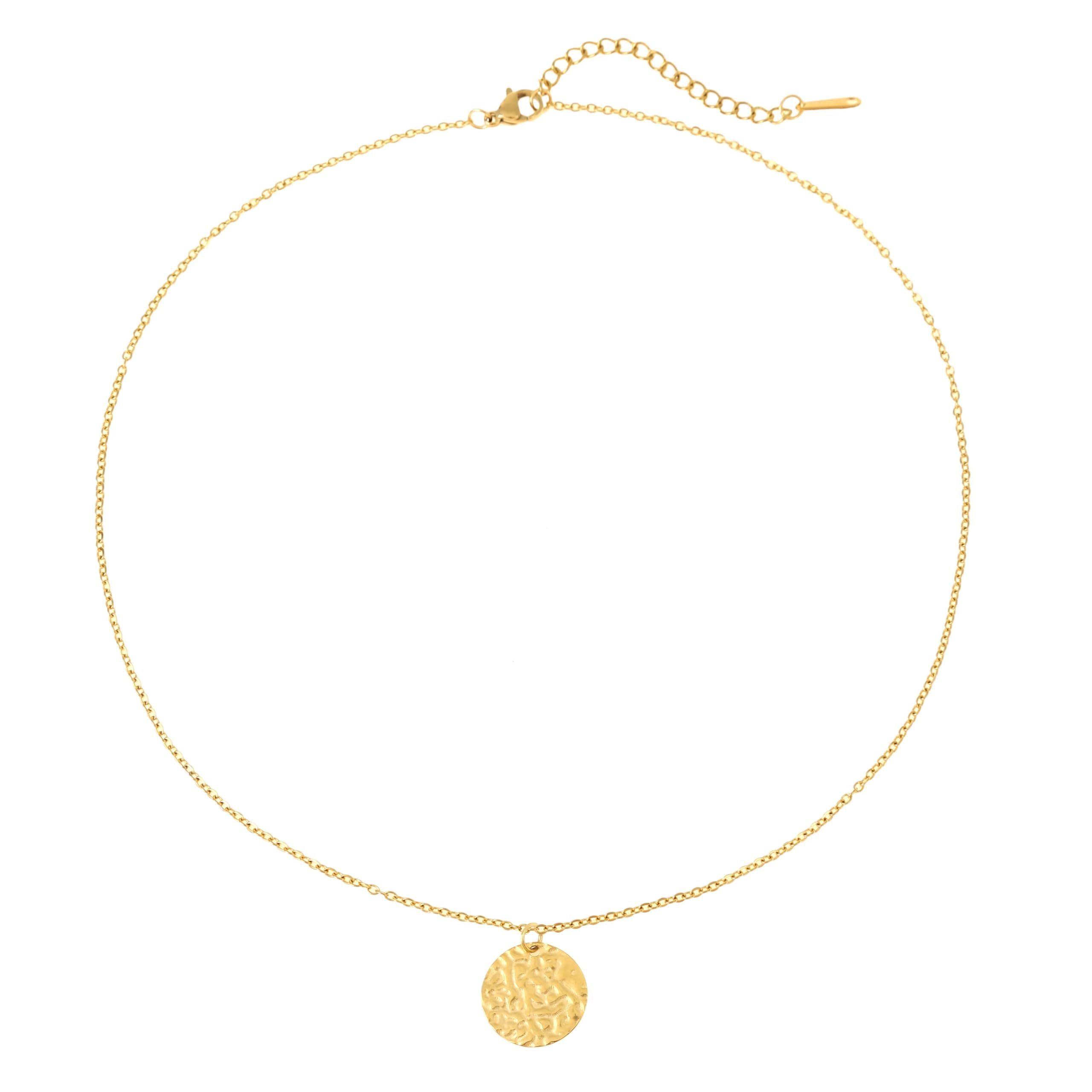 Made by Nami Kette mit Anhänger Damen mit gehämmertem Münzen Anhänger Gold 40 + 5 cm, Edelstahl Schmuck Geschenkideen für Frauen