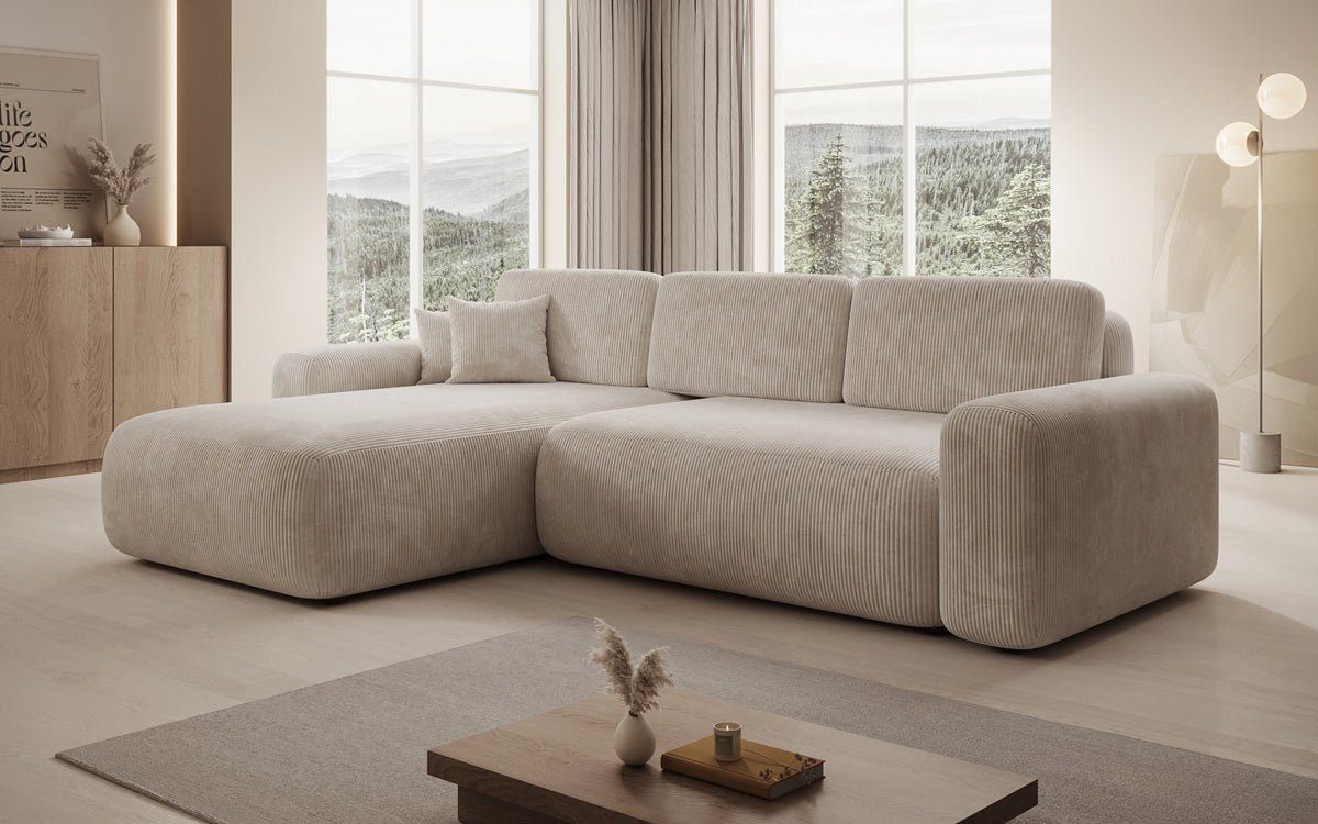 Luxusbetten24 Schlafsofa Designer Ecksofa Lola in Cord, mit Stauraum und Schlaffunktion – Bild 2 von 4
