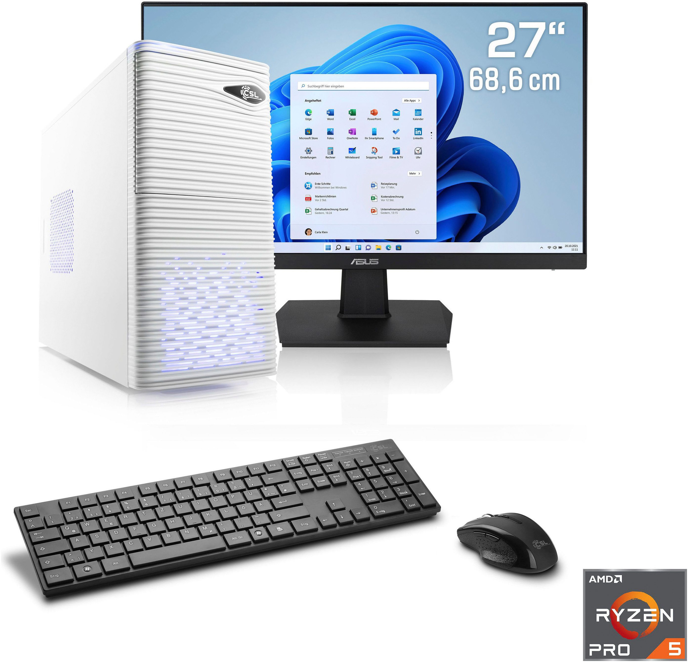 CSL Sprint V28127 Gaming-PC-Komplettsystem (27", AMD Ryzen 5 4650G, Radeon Graphics, 16 GB RAM, 1000 GB SSD)
