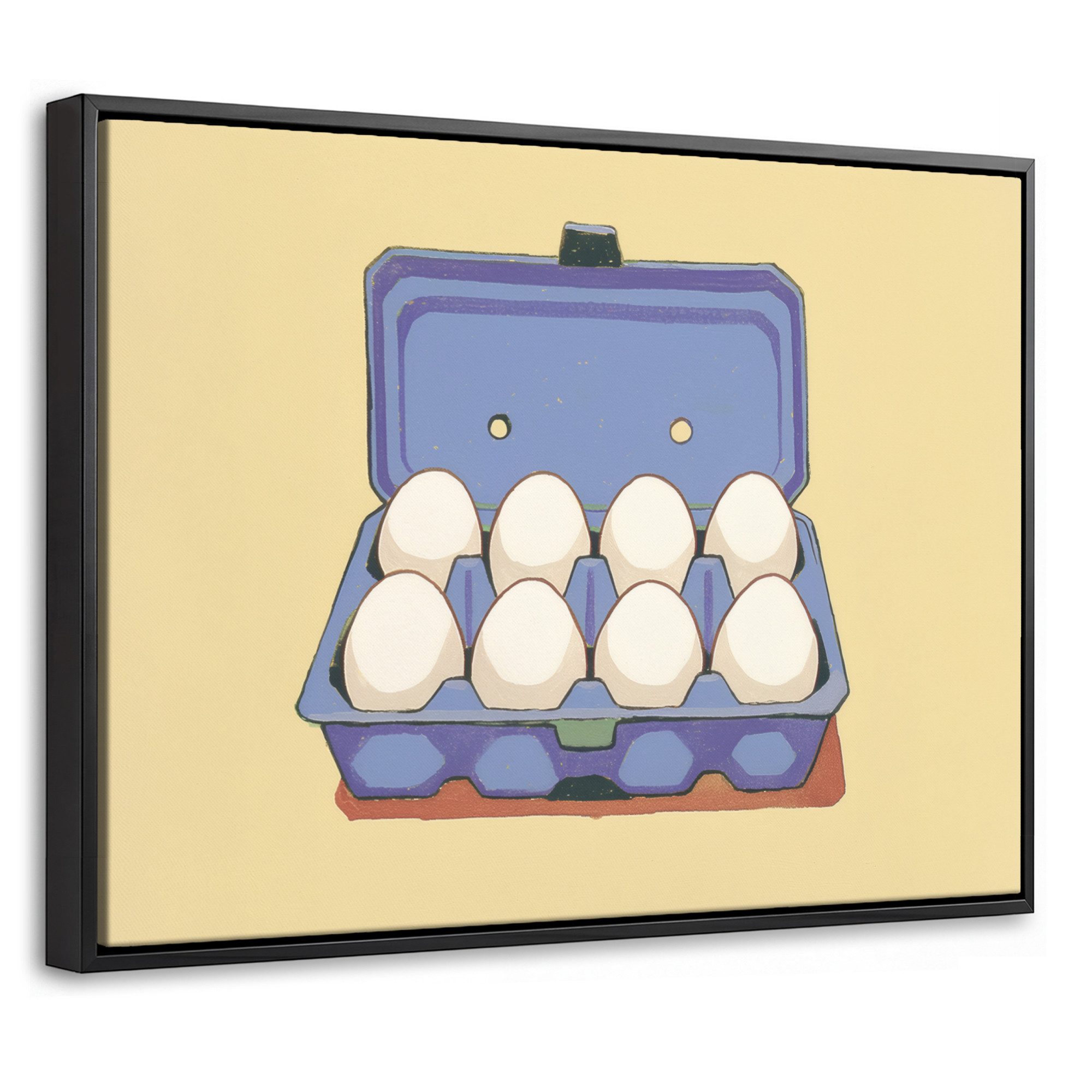 OneMillionCanvasses® Leinwandbild mit Rahmen - Eier - Box - Minimalistisch - Blau, Fotodruck (1 St), Wandbild mit Schattenfugenrahmen, Aufhängefertig, Wand Deko 40x30cm