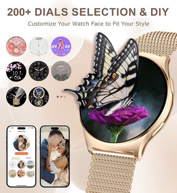 Iaret Eleganz und Funktionalität Smartwatch (1,43 Zoll, Android, iOS), mit Telefonfunktion, Herzfrequenz, Schlafmonitor, Menstruationszyklus