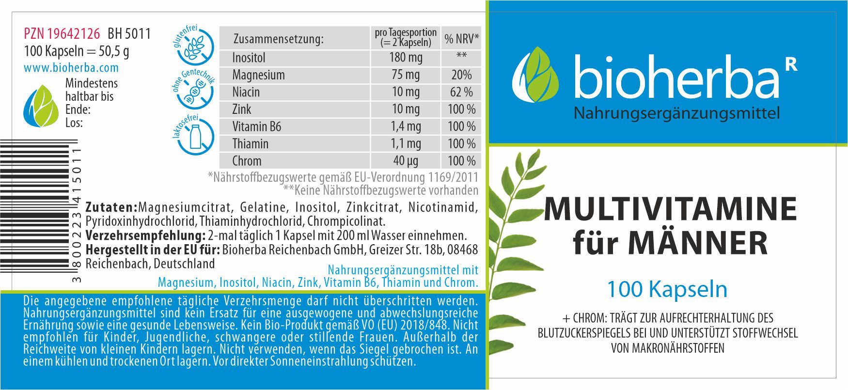 BIOHERBA R Bioherba Multivitamine für Männer 100 Kapseln Nahrungsergänzungsmittel, 1 er