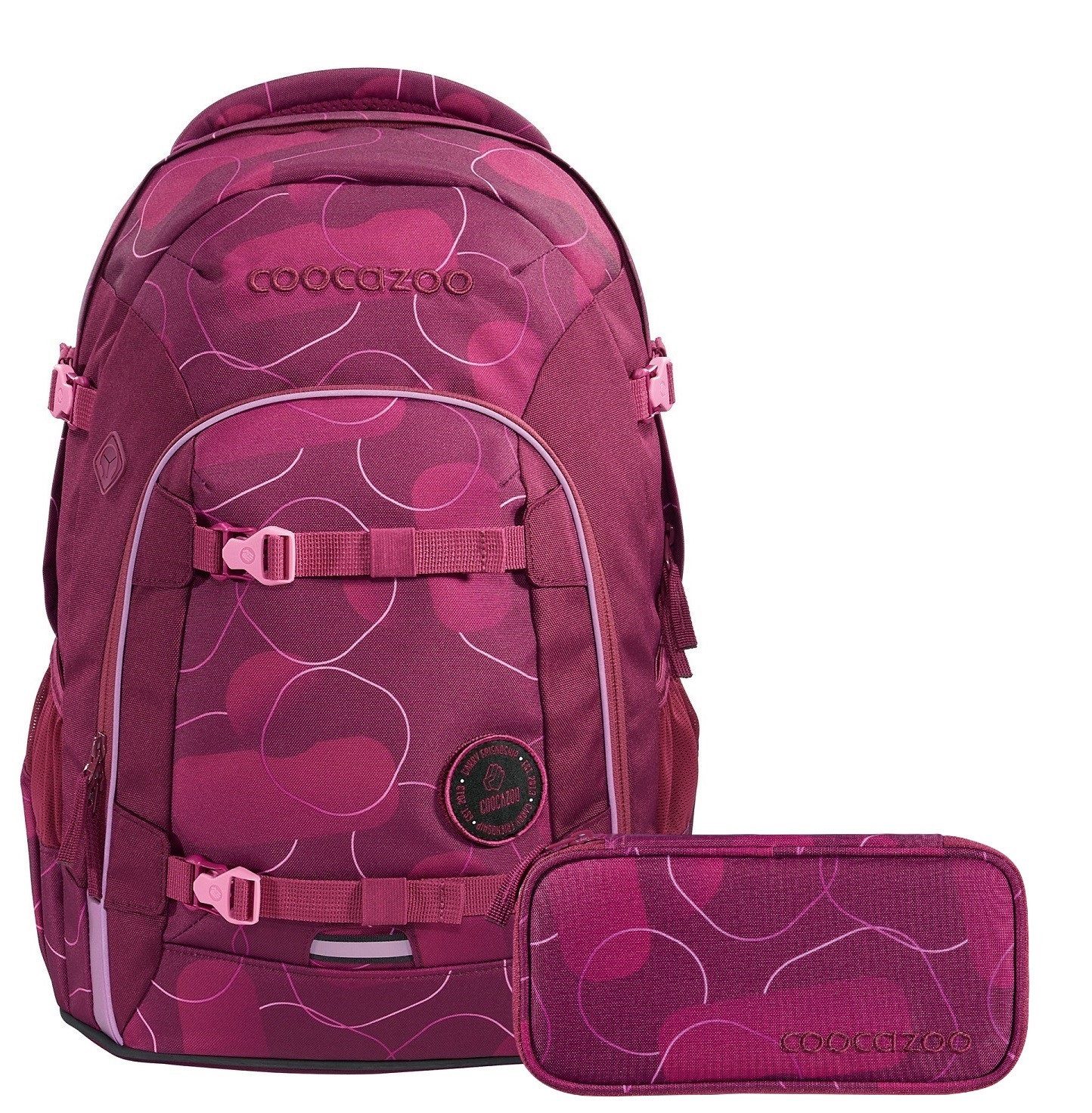 coocazoo Schulranzen Schulrucksack-Set MATE Berry Bubbles 2-teilig (Rucksack, Mäppchen), ergonomisch, reflektiert, Körpergröße: 135 - 180 cm