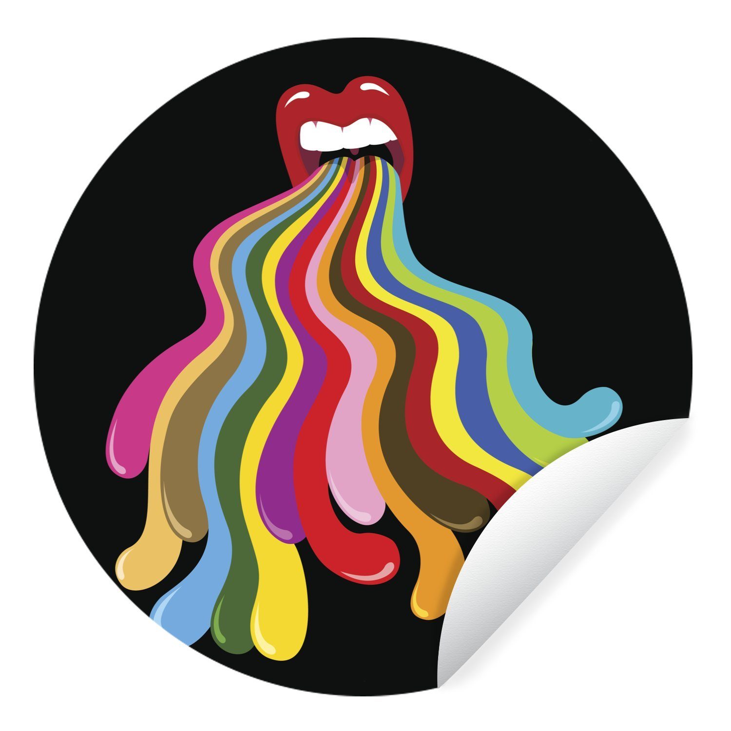 MuchoWow Wandsticker Eine Illustration eines Mundes mit einem Regenbogen darin (1 St), Tapetenkreis für Kinderzimmer, Tapetenaufkleber, Rund, Wohnzimmer