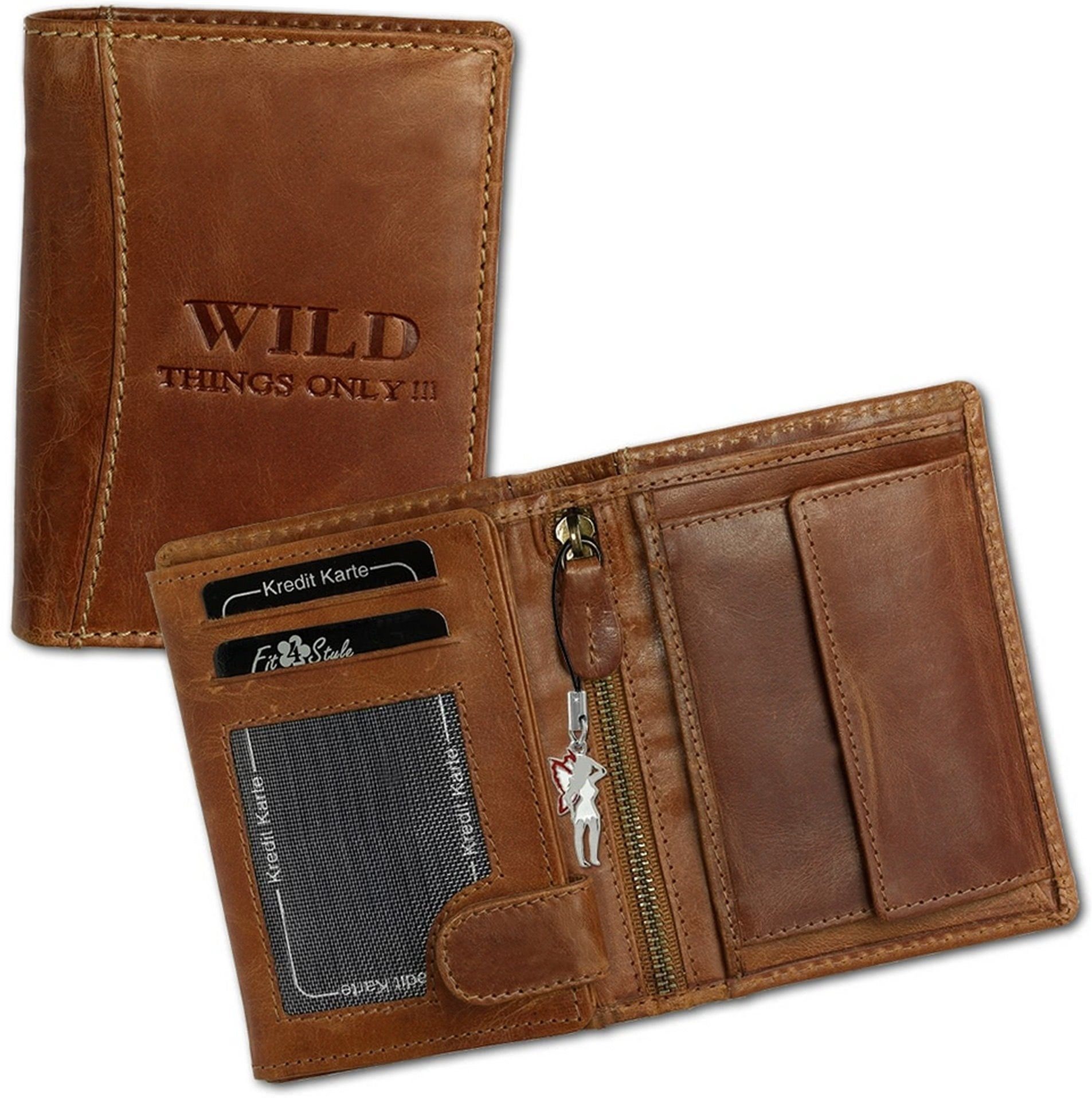 Wild !!! Portemonnaie), braun, Geldbörse 9,5cm Only Things Things aus echt Größe Echtleder Geldbörse (Portemonnaie, Portemonnaie Leder Only Wild ca.