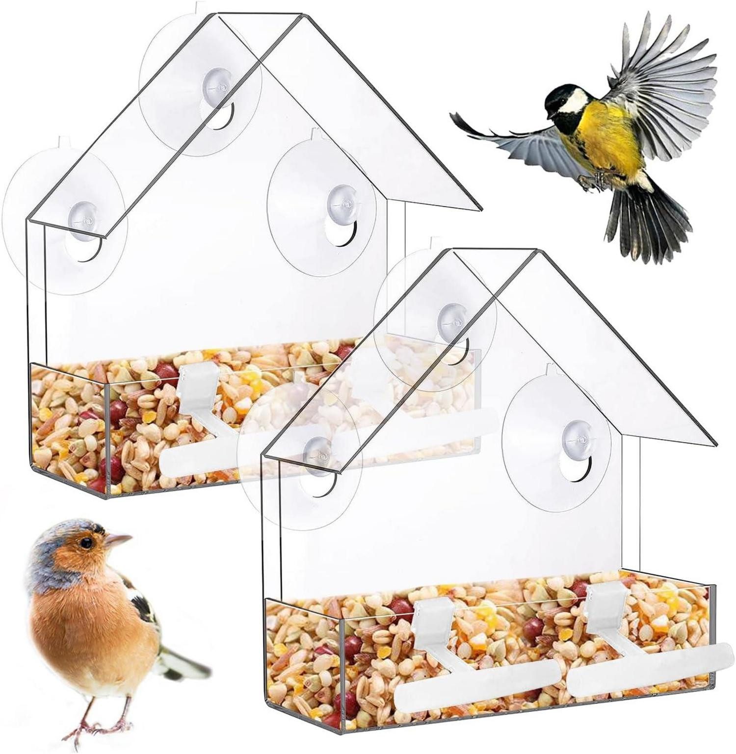 LuxusKollektion Vogelhaus Transparentes Fenster Vogelhäuschen Acryl mit Saugnäpfen für kleine
