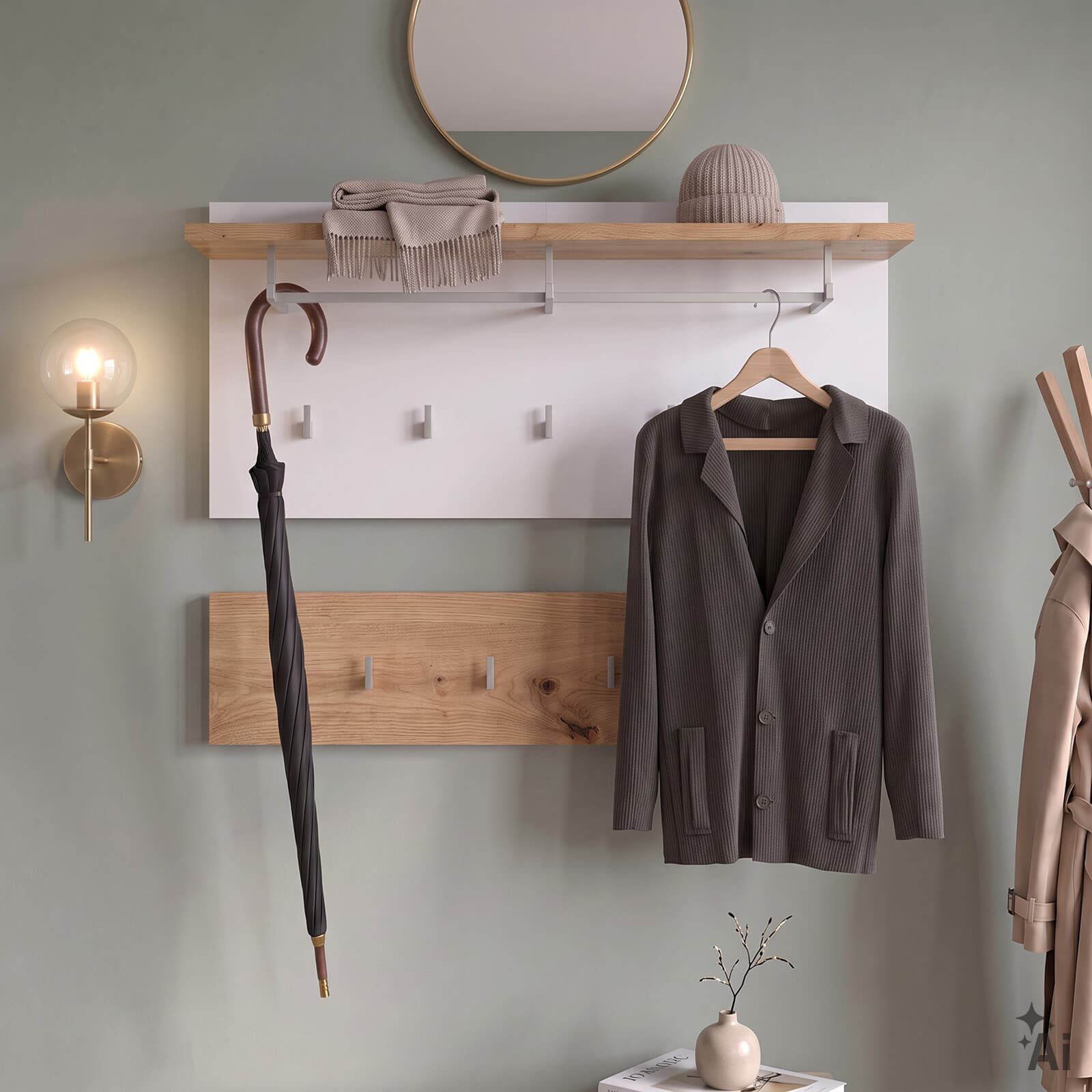 CARO-Möbel Wandgarderobe BILBAO, Wandgarderobe Garderobenpaneel Flurgarderobe Wotan Eiche/Weiß