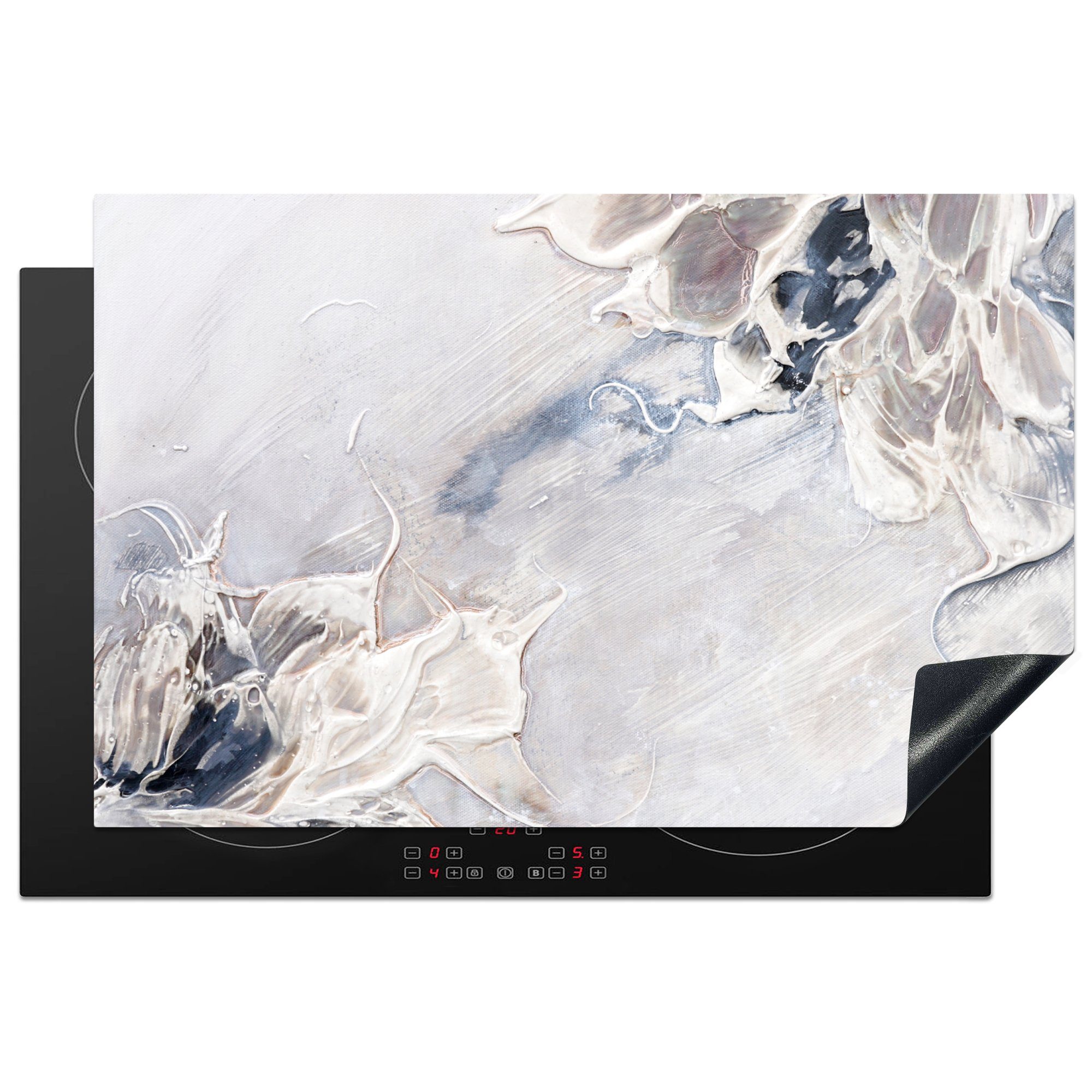 MuchoWow Herdblende-/Abdeckplatte Farbe - Abstrakt - Beige - Grau, Vinyl, (1 tlg), 81x52 cm, Induktionskochfeld Schutz für die küche, Ceranfeldabdeckung
