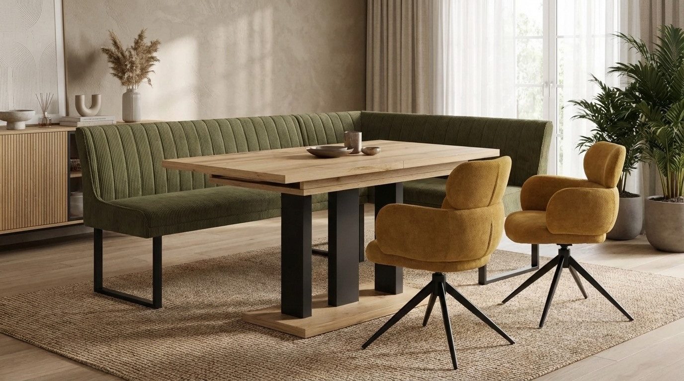 Endo-Moebel Eckbankgruppe Essgruppe mit Esstisch Eckbank & 2 Stühle Farbaus günstig online kaufen