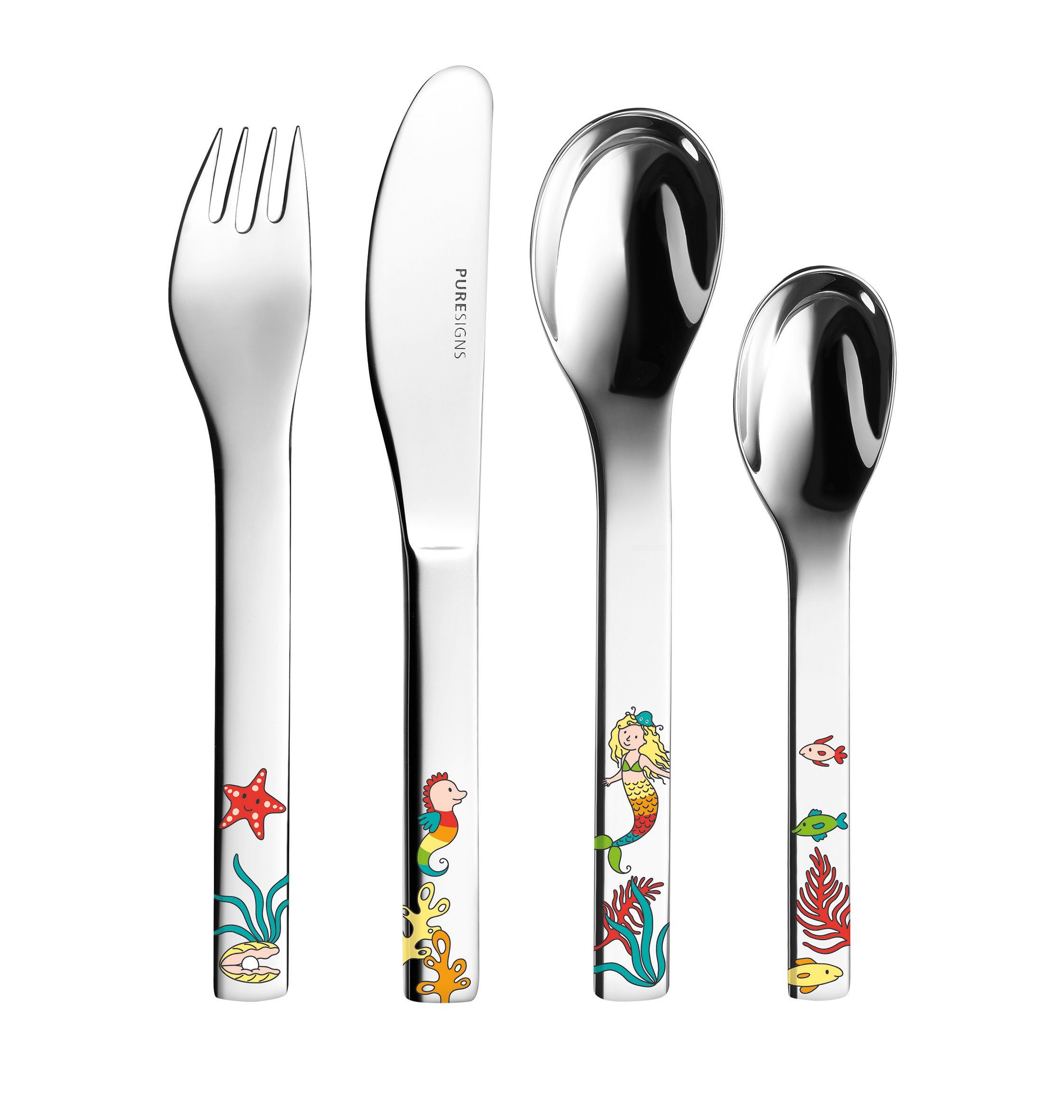 PURESIGNS Kinderbesteck TOJA (4-tlg), 1 Personen, Edelstahl 18/10, Plastikfreier Essgenuss für die Kleinen