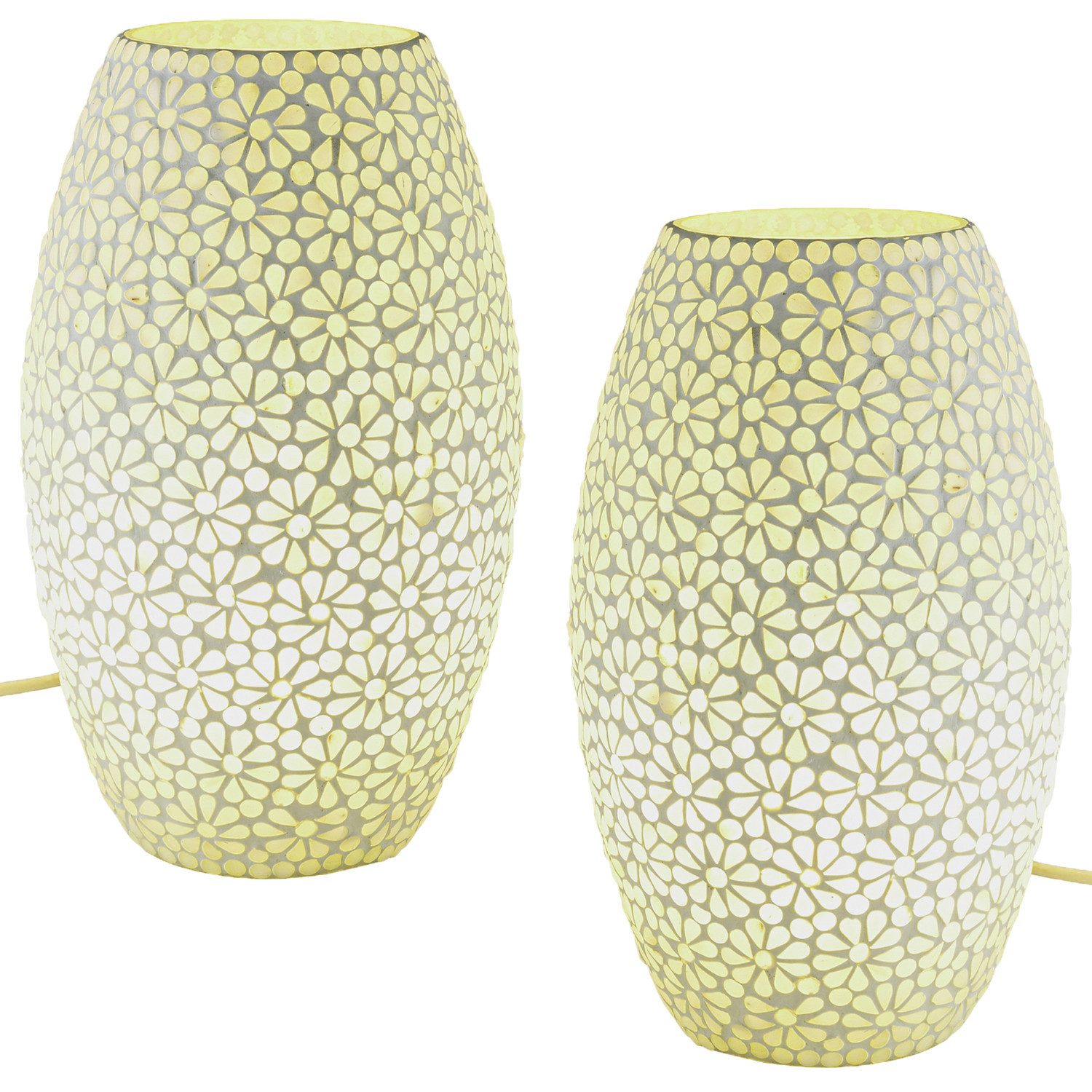 Marrakesch Orient & Mediterran Interior Nachttischlampe 2er Set Boho Deko tischlampe Nachtischlampe aus Glas Mosaik Tiaga -1-, Handarbeit